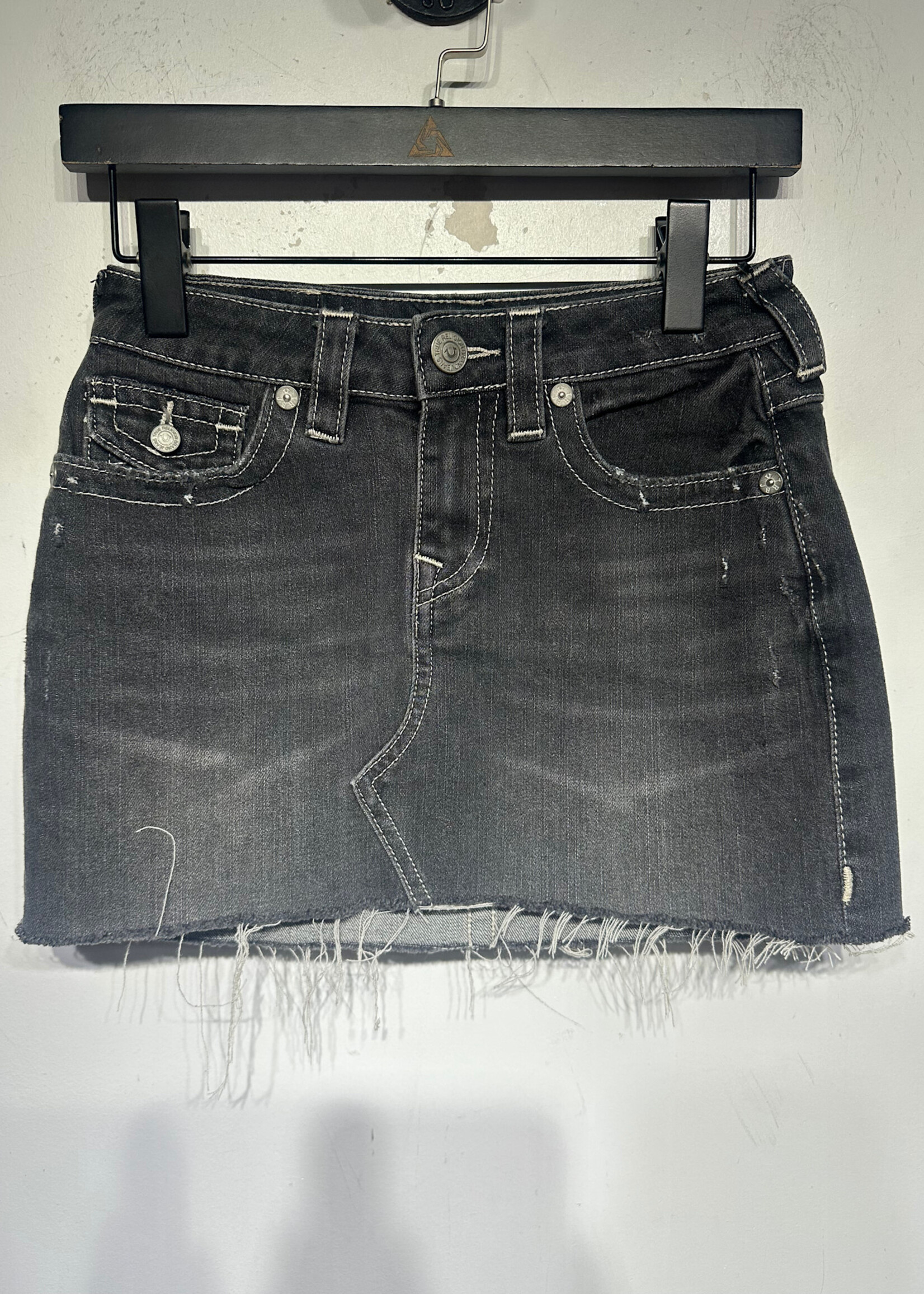 True Religion Raw Hem Black Jean Mini Skirt 24