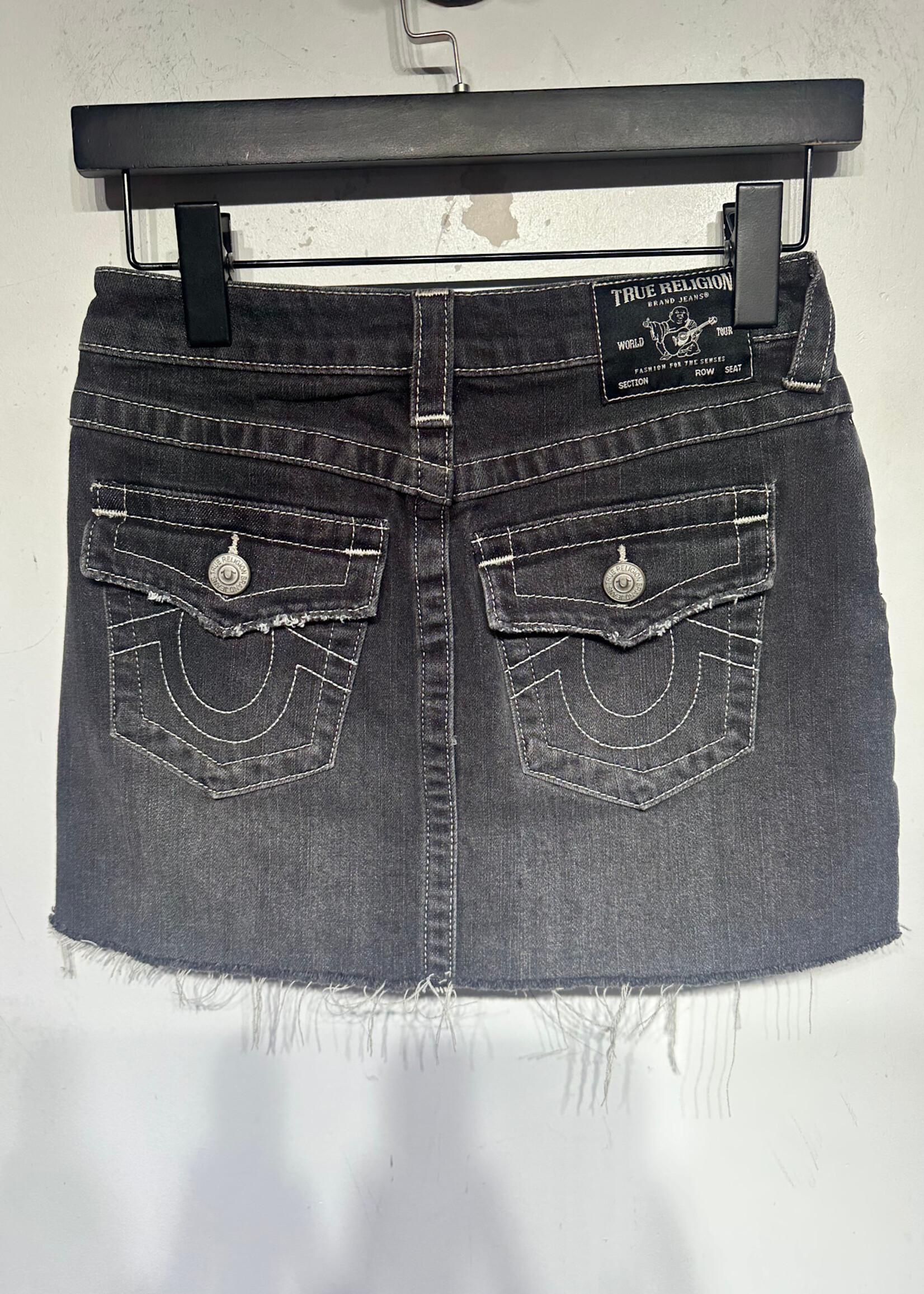 True Religion Raw Hem Black Jean Mini Skirt 24