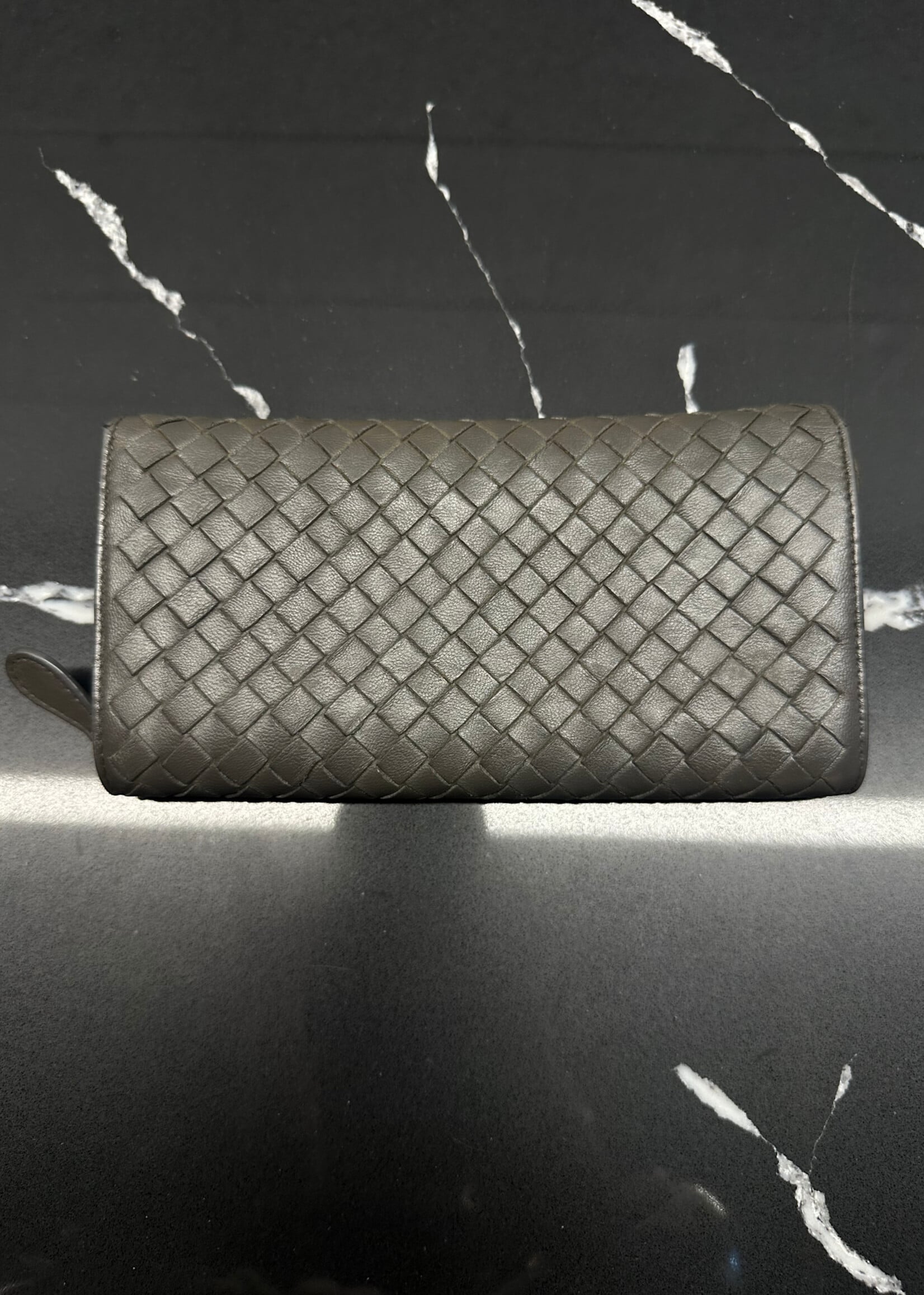 Bottega Veneta Dark Grey Zipper Wallet