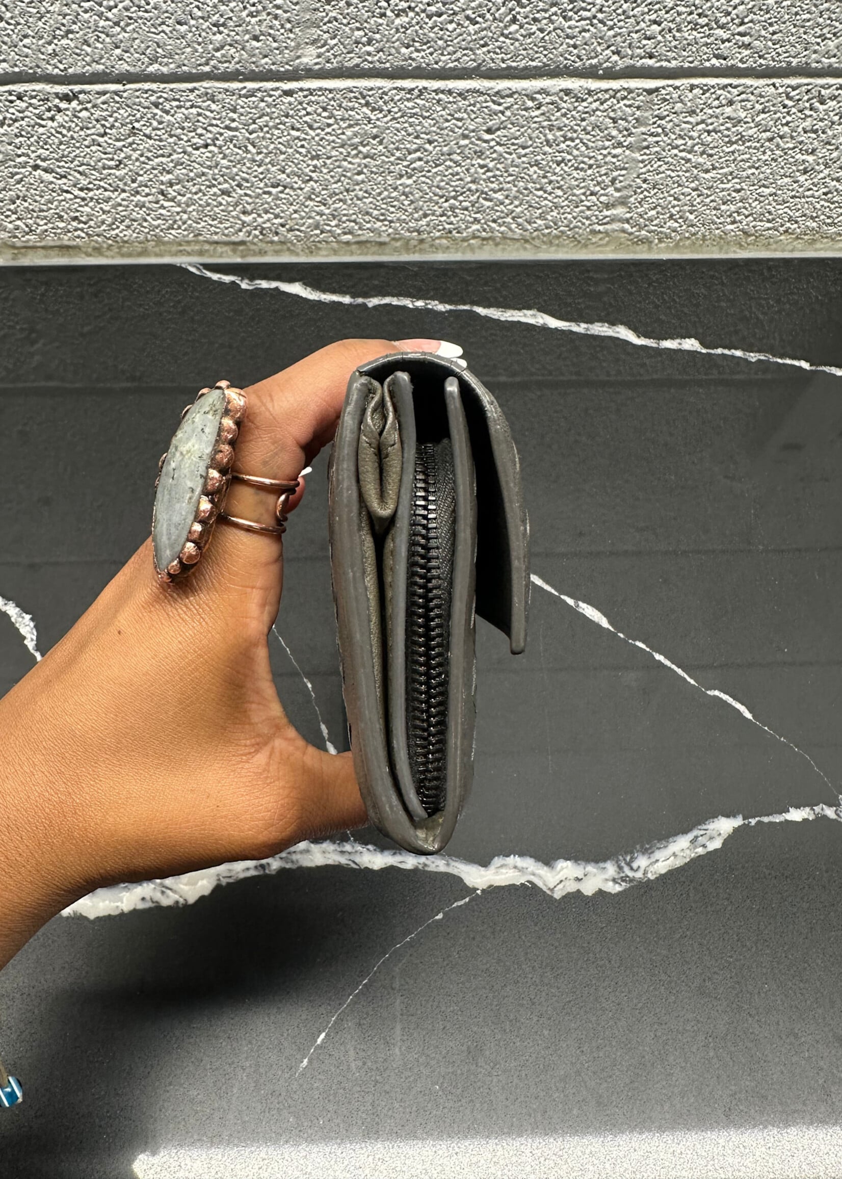 Bottega Veneta Dark Grey Zipper Wallet