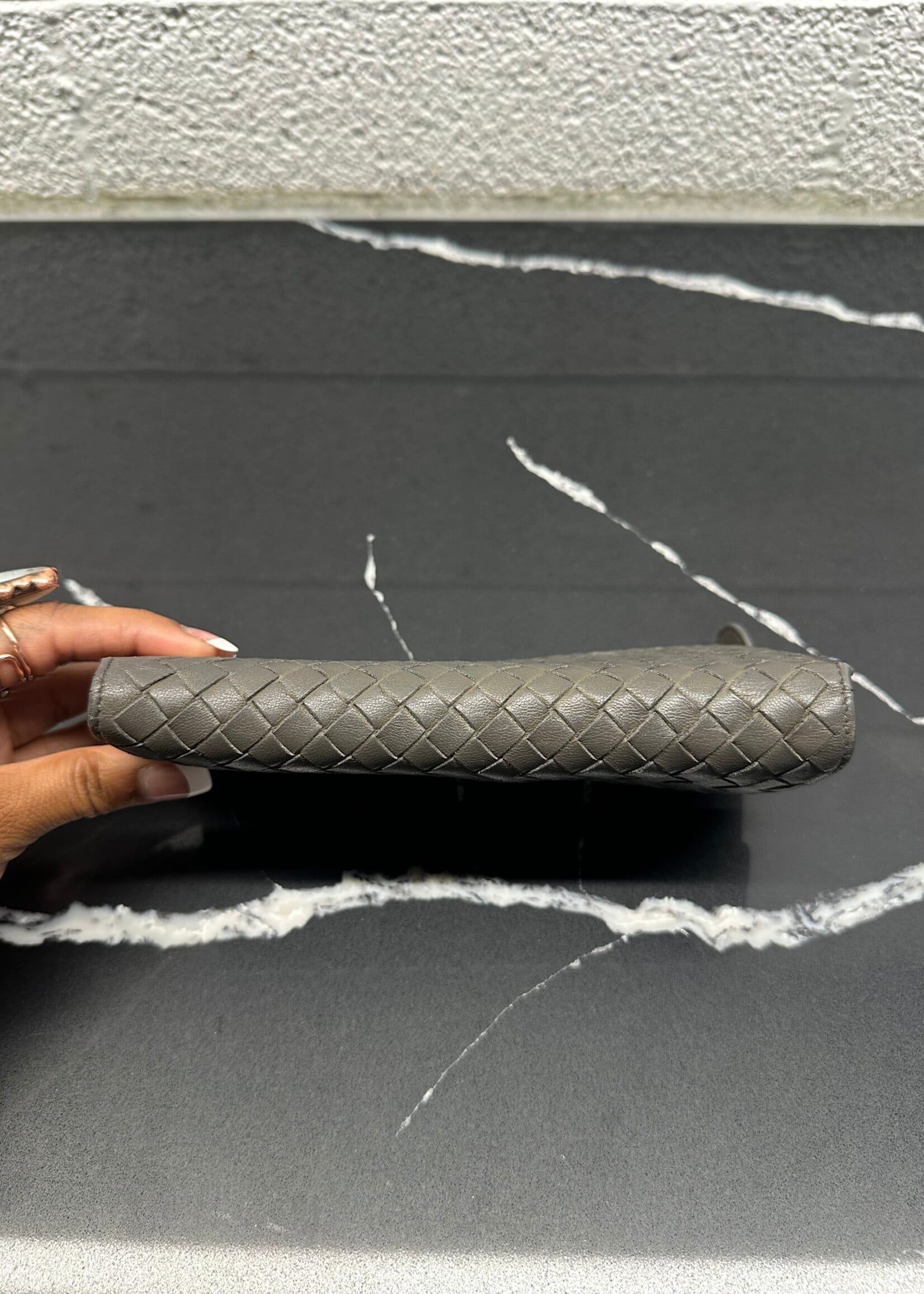 Bottega Veneta Dark Grey Zipper Wallet