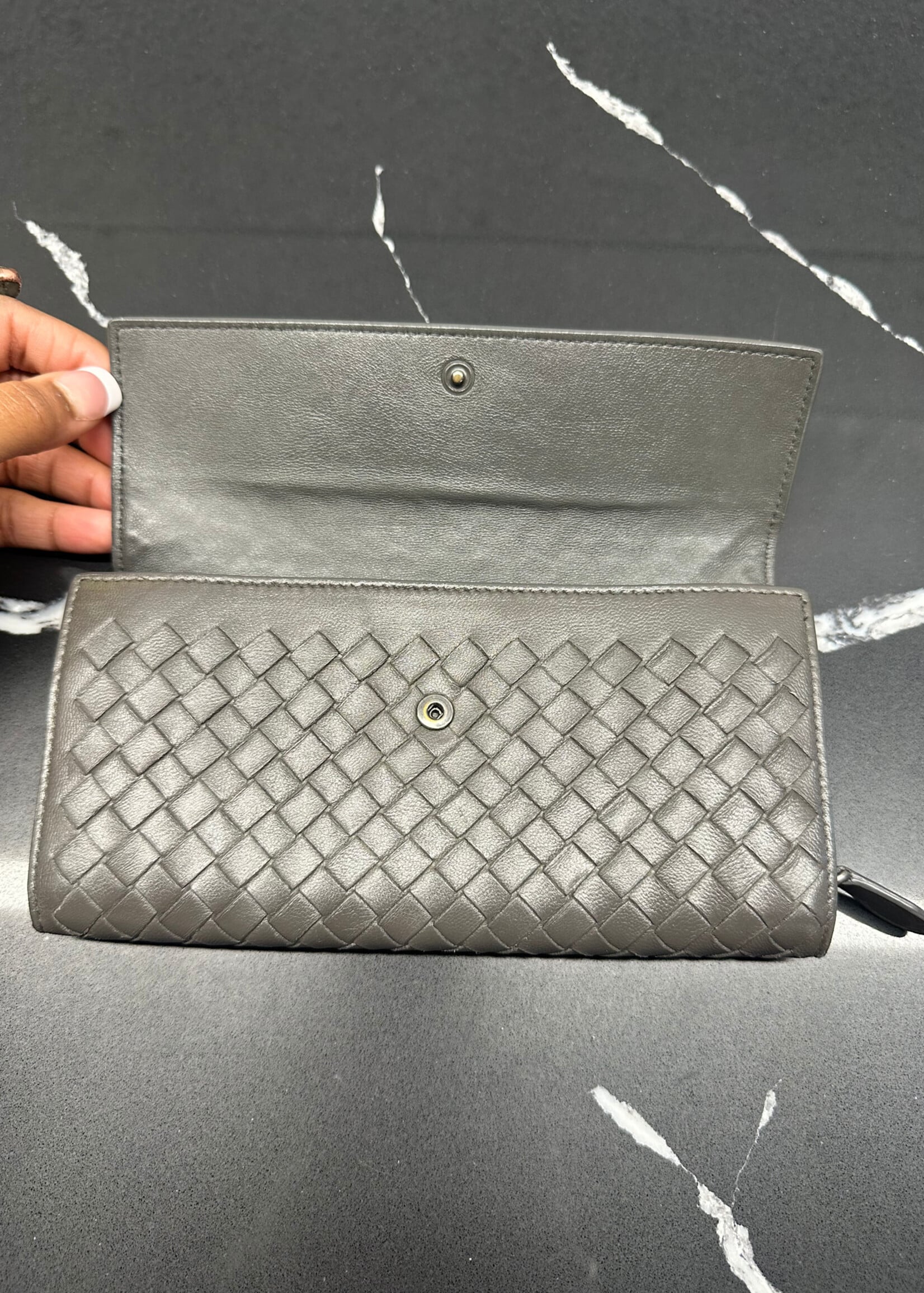 Bottega Veneta Dark Grey Zipper Wallet