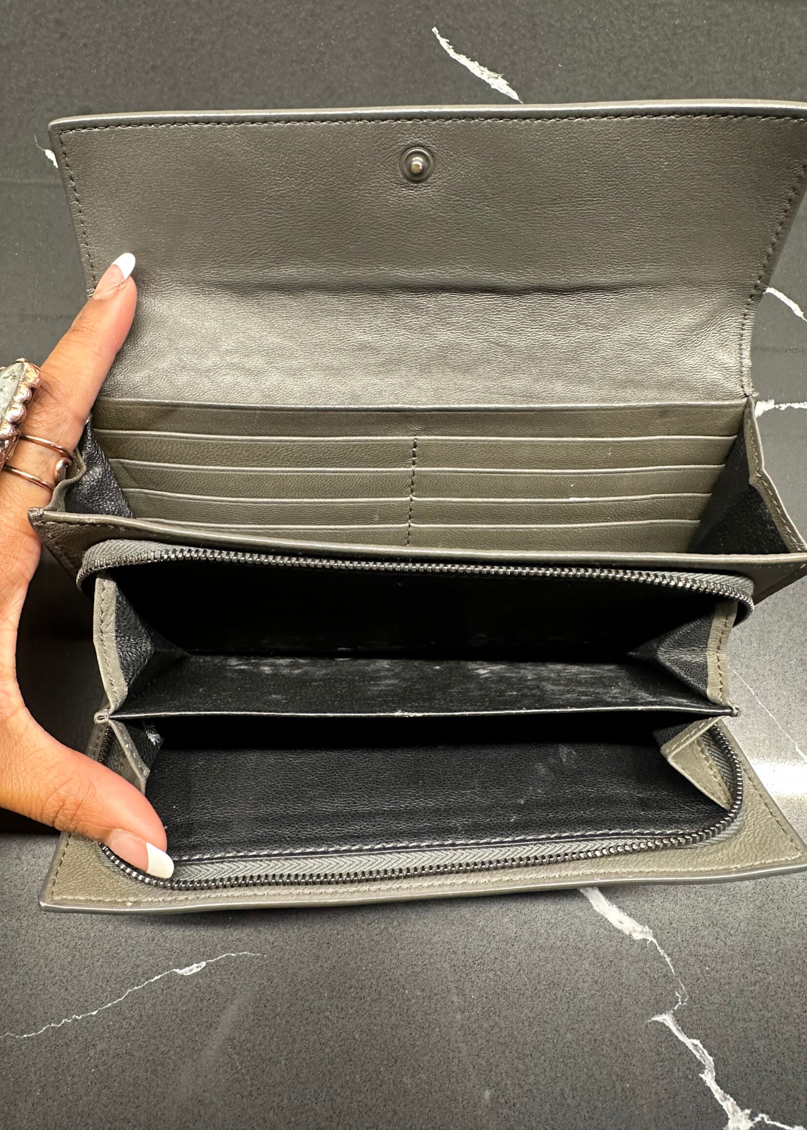 Bottega Veneta Dark Grey Zipper Wallet