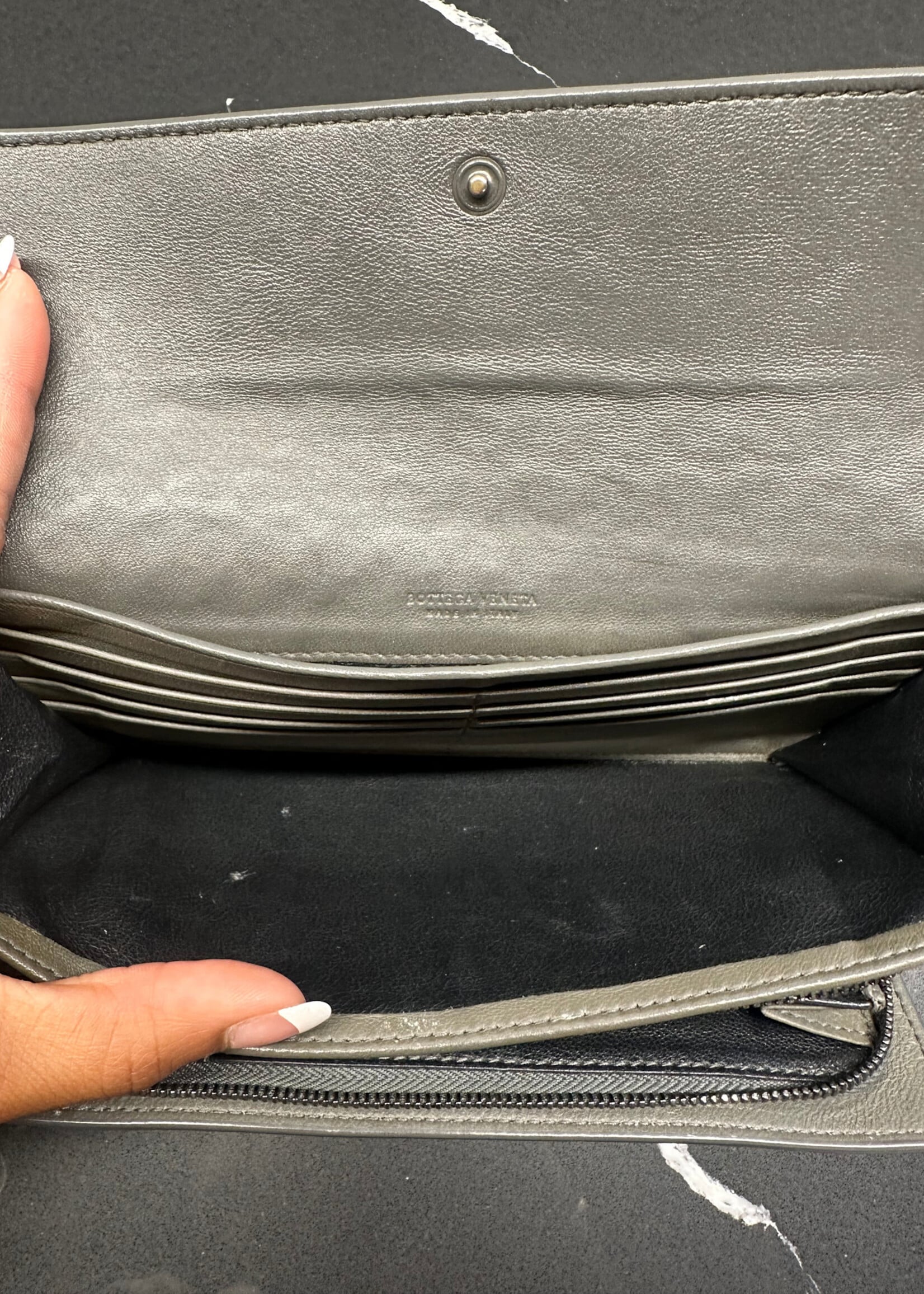 Bottega Veneta Dark Grey Zipper Wallet