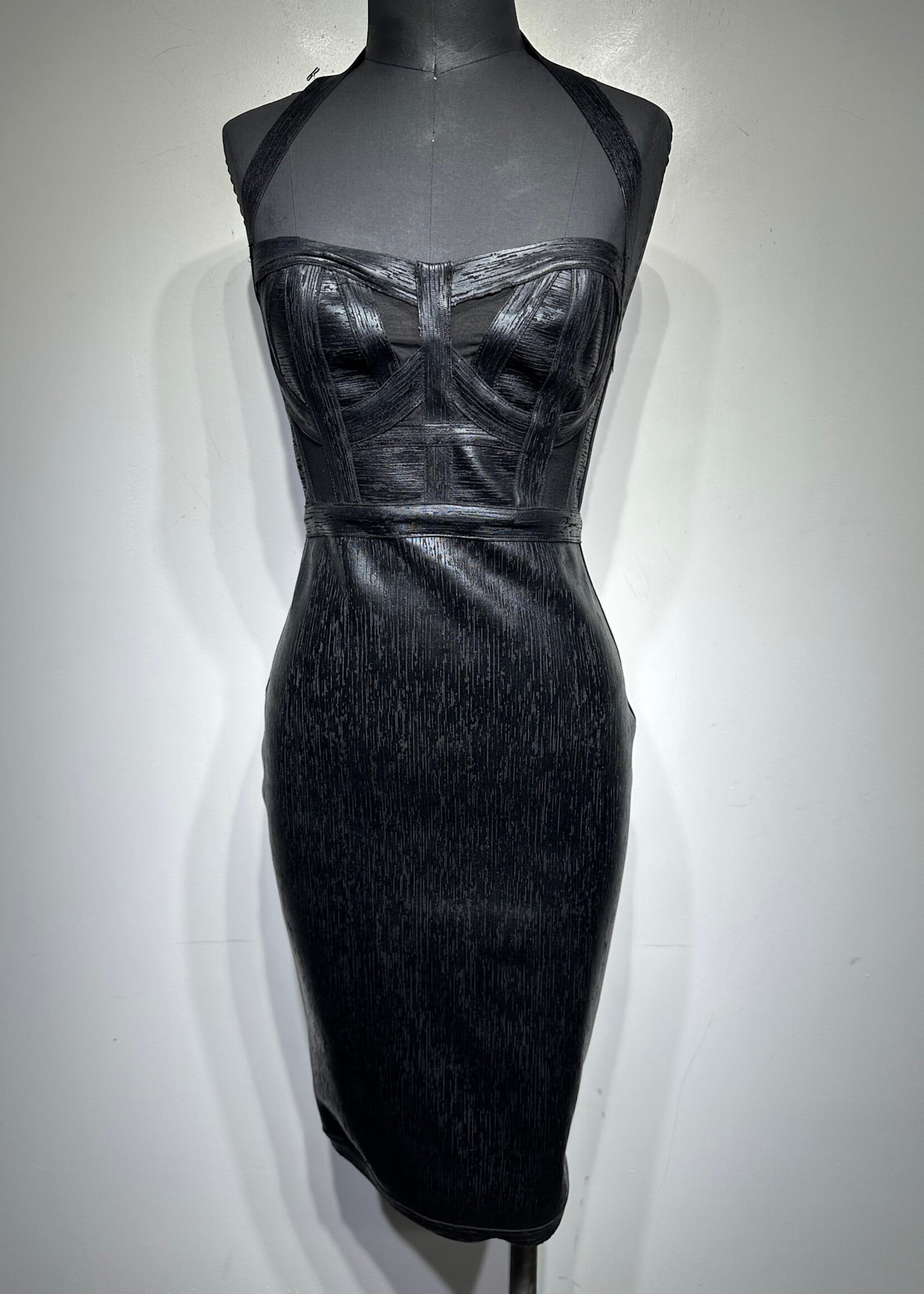 House Of CB Black Wax Bodycon Dress M