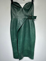 Hours Green Leather Buckle Wrap Dress S
