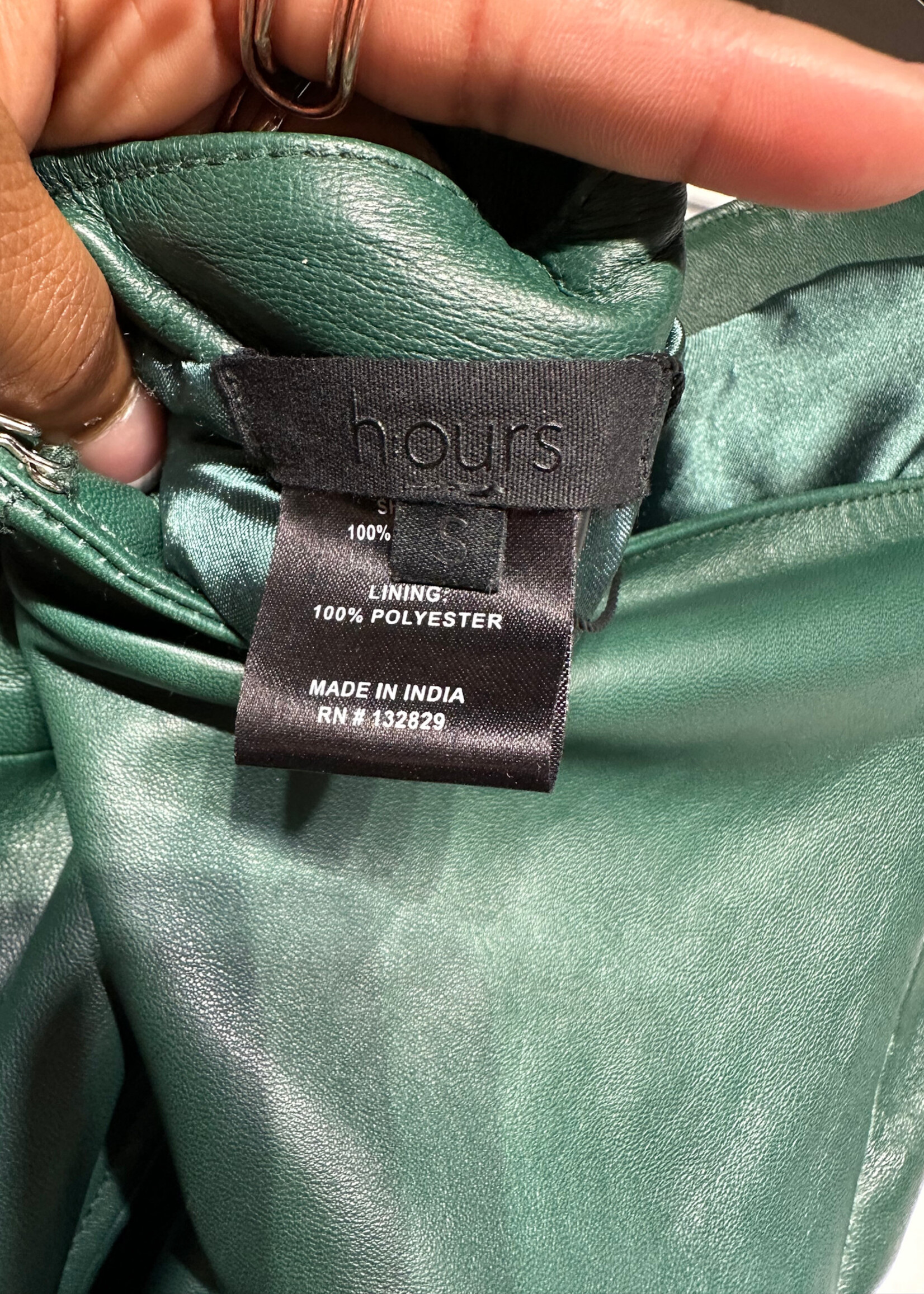 Hours Green Leather Buckle Wrap Dress S