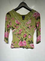 Inc Green Pink Lace Trim Floral Top S