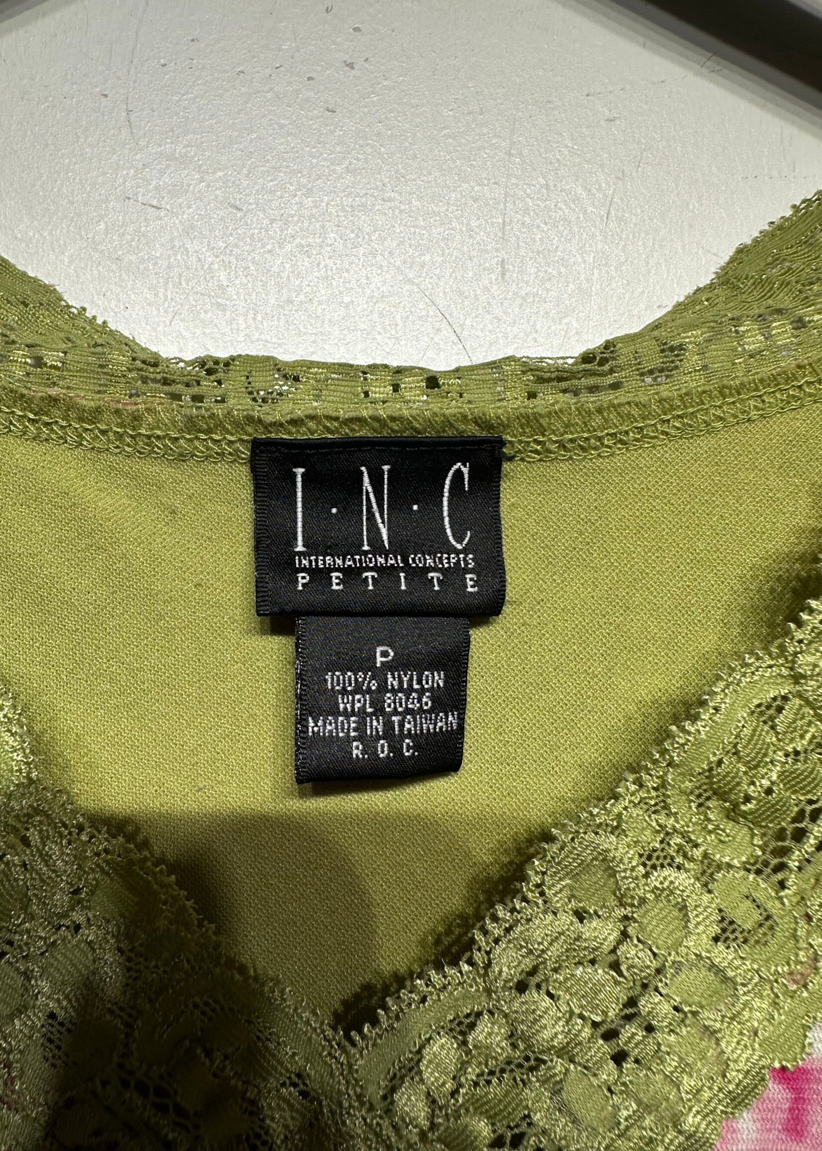 Inc Green Pink Lace Trim Floral Top S