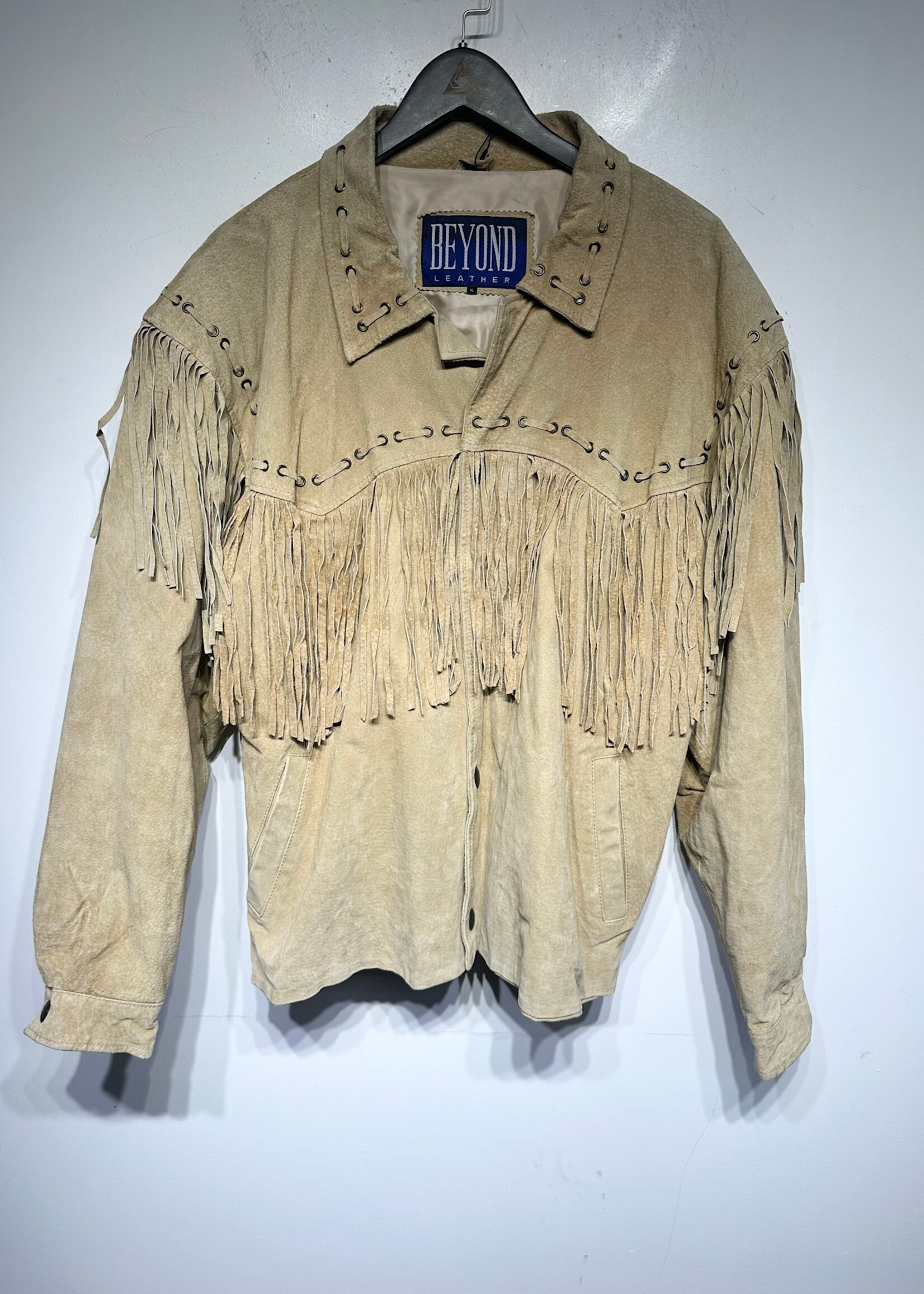 Beyond Leather Beige Suede Fringe Jacket XL