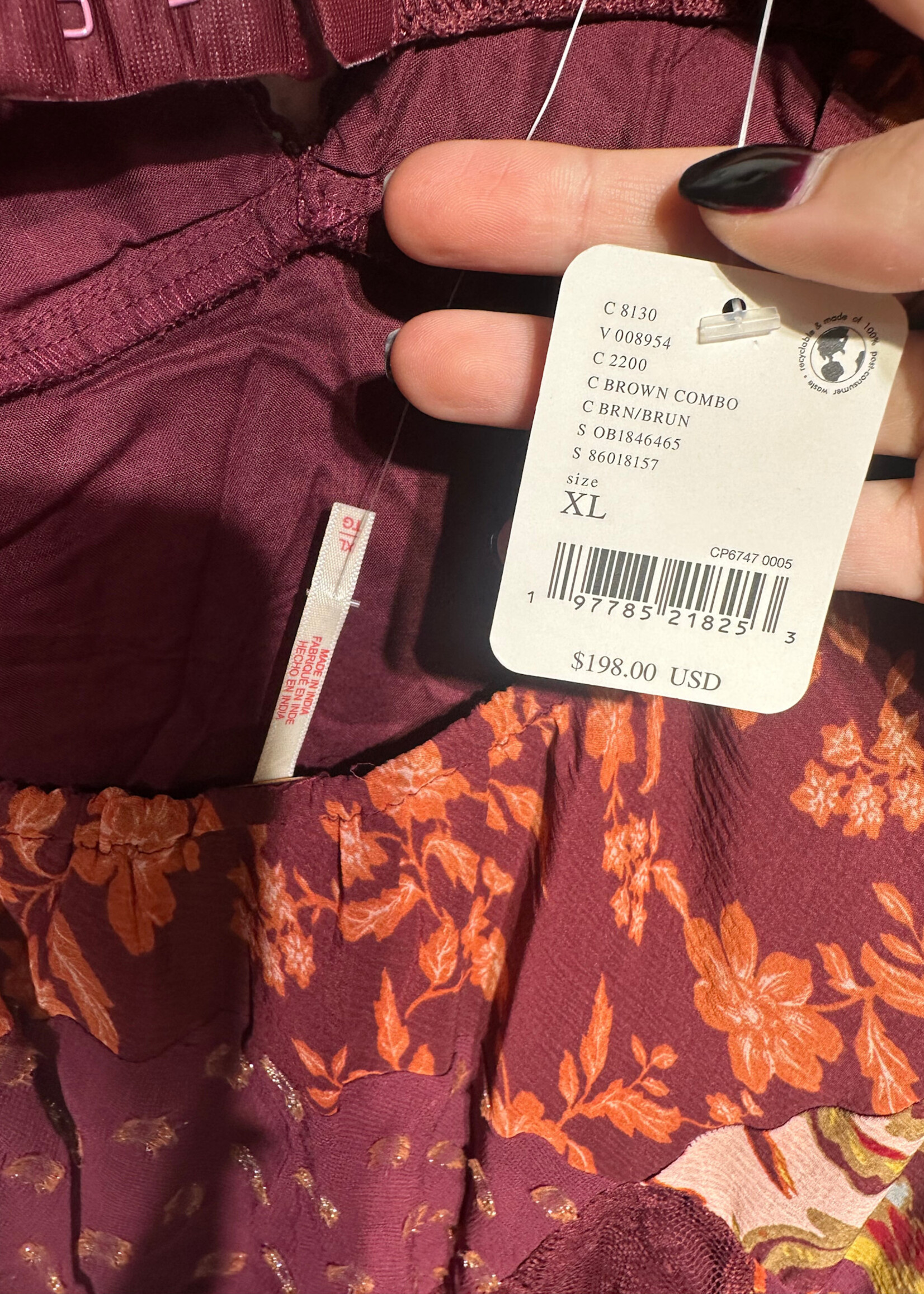 NWT Free People Maroon Lace Pattern Dress XL