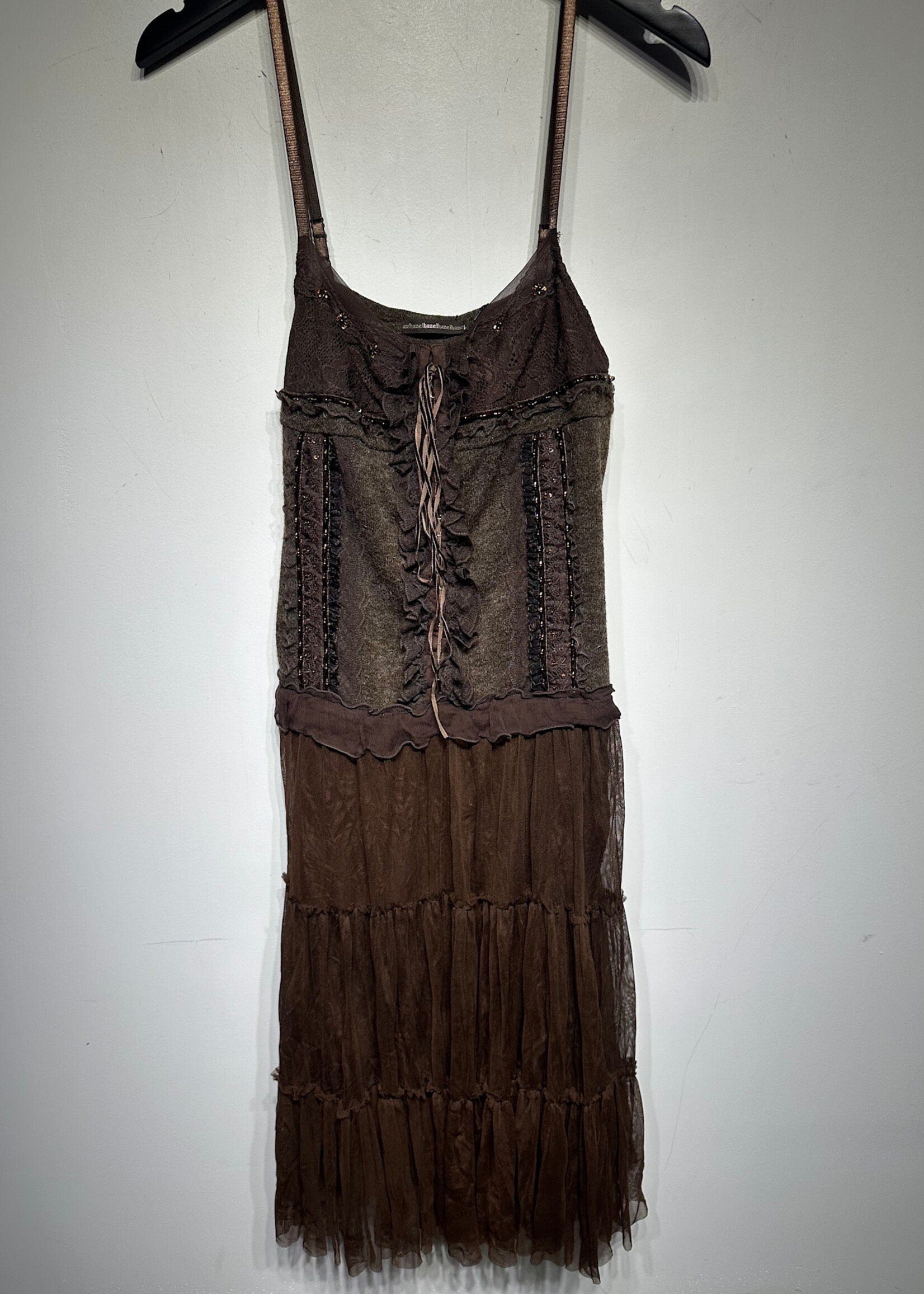 Hazel Y2K Brown Embellished Dress L