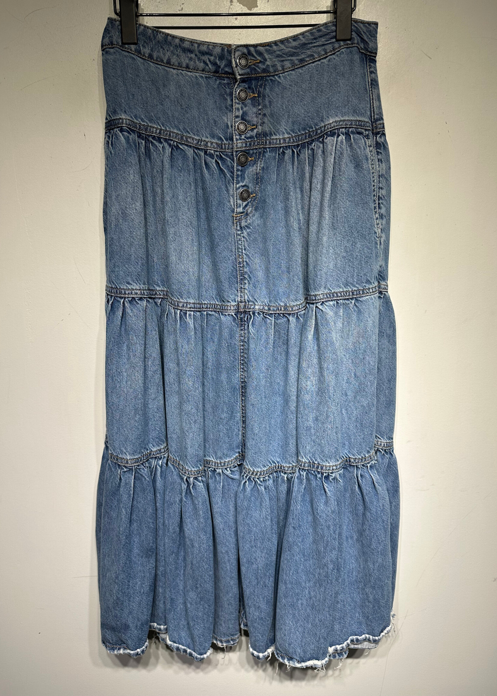 Free People Denim Tiered Button Up Skirt XS/26