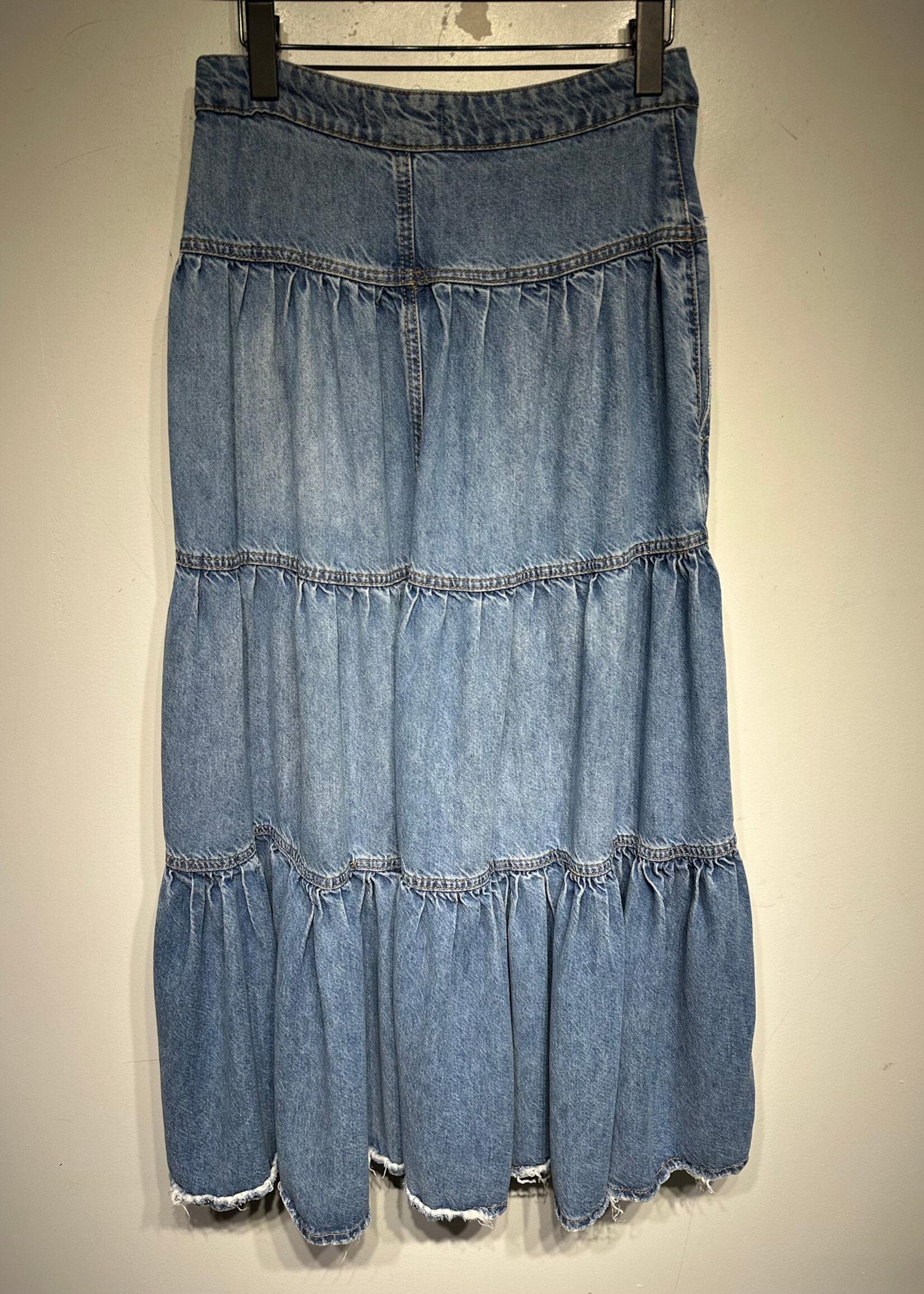 Free People Denim Tiered Button Up Skirt XS/26
