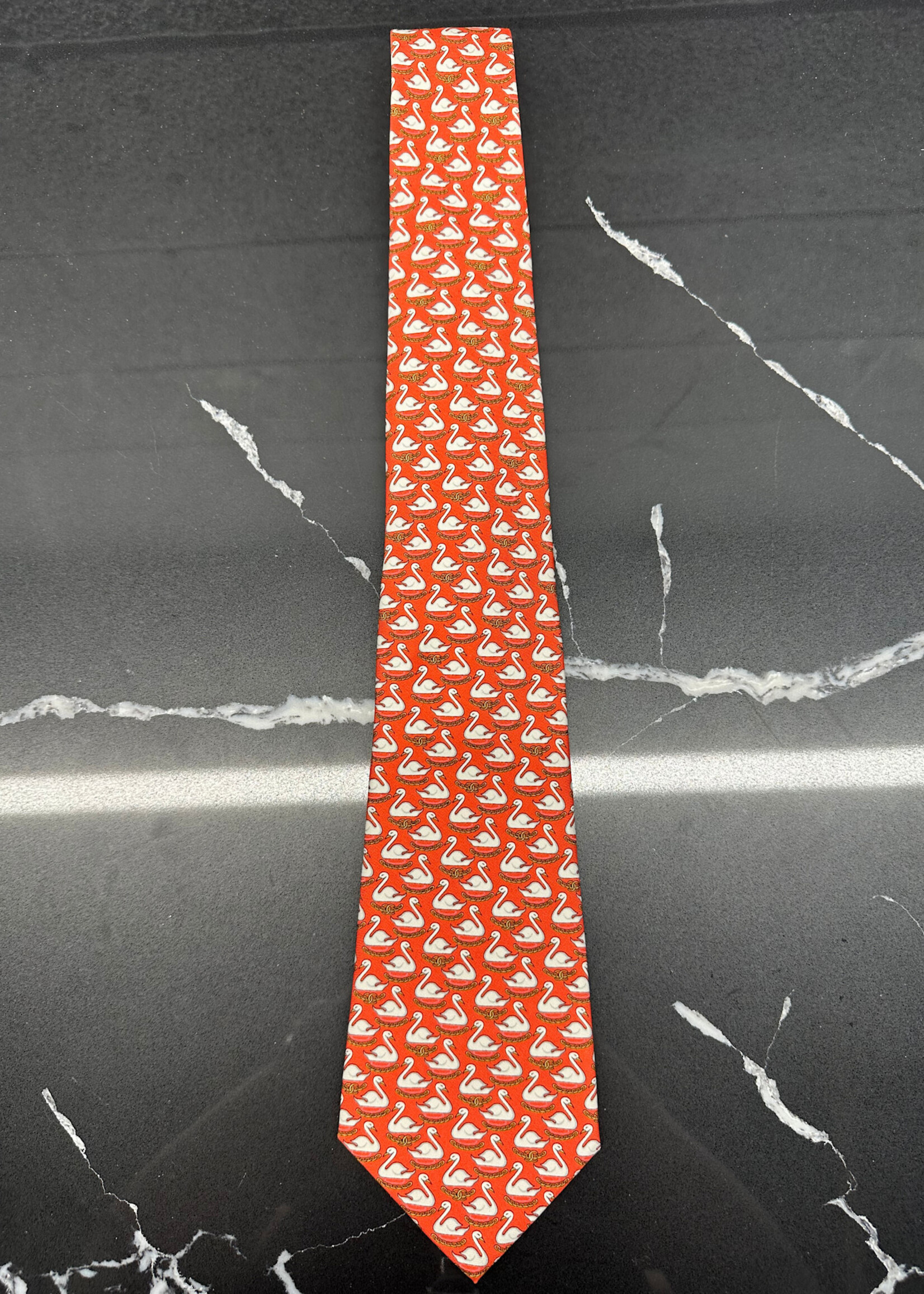 Chanel Red Swan Tie OS