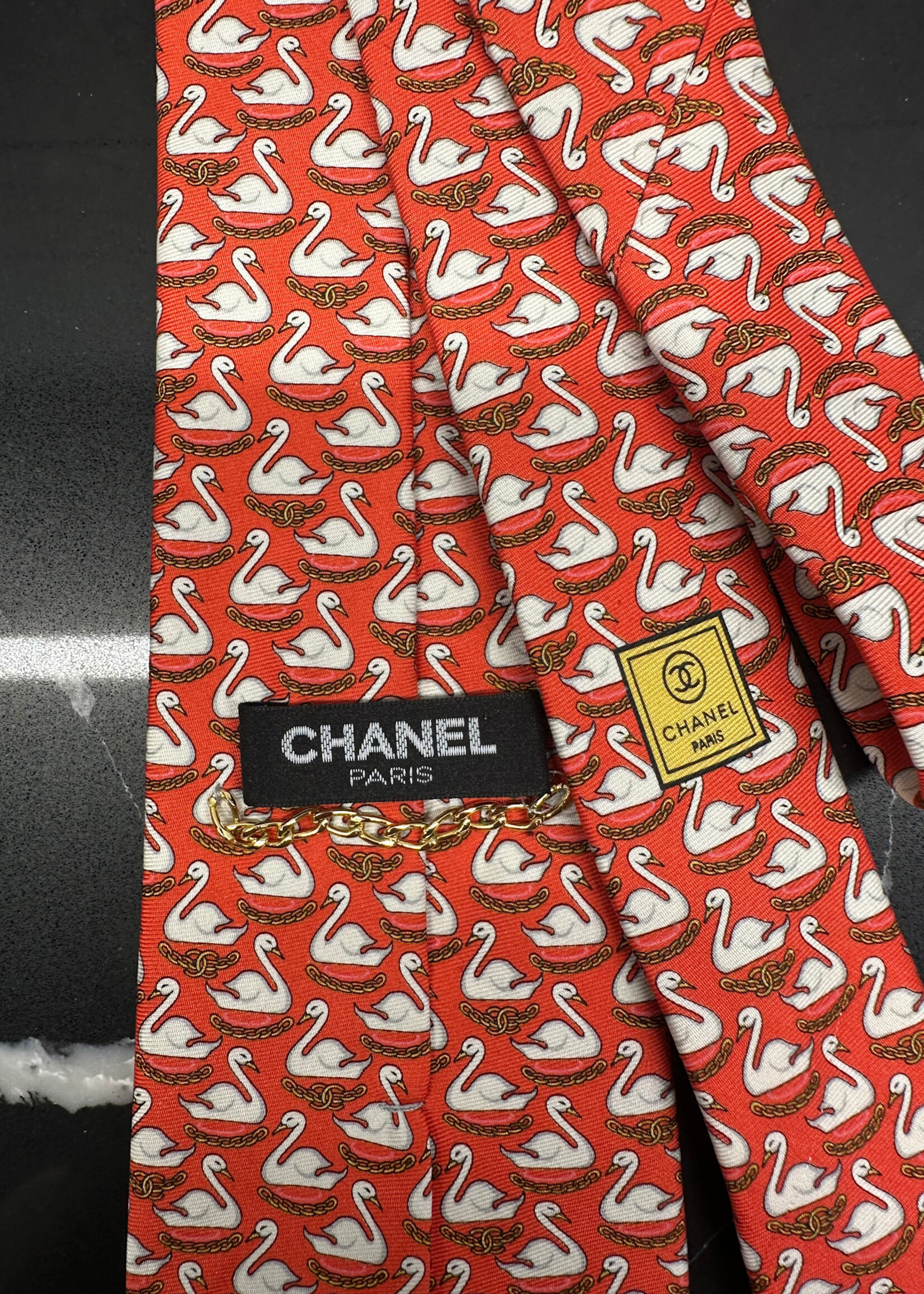 Chanel Red Swan Tie OS