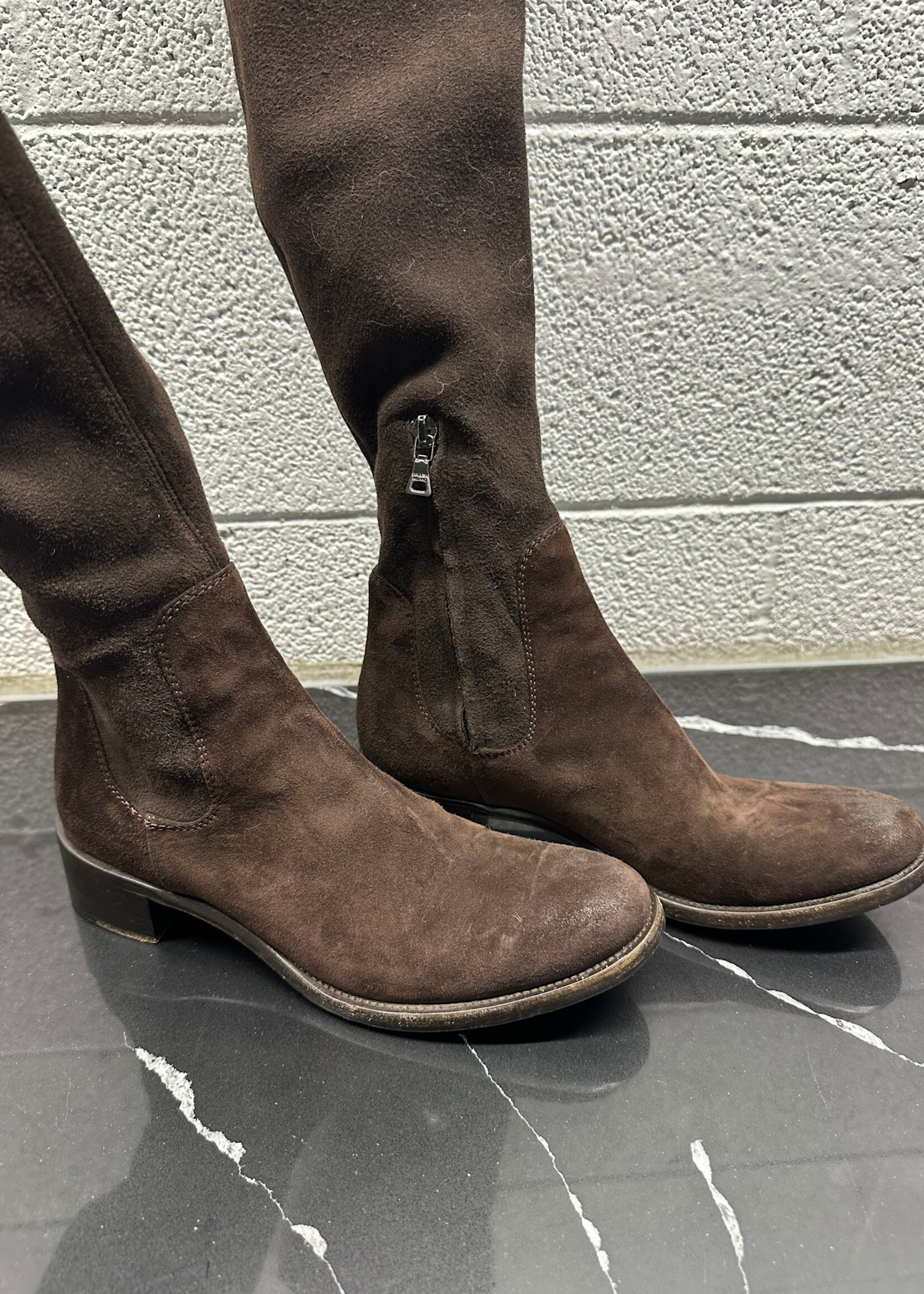 Prada Womens Knee High Boots Brown Fem 6