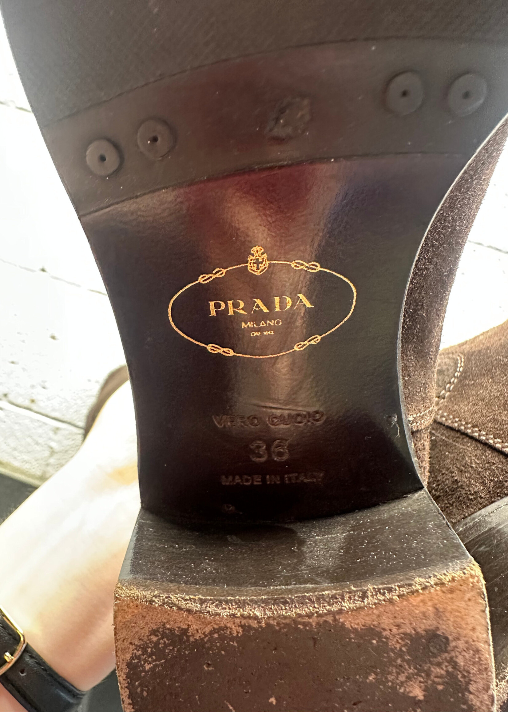 Prada Womens Knee High Boots Brown Fem 6