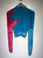 Versus Versace Pink Blue Knit Fuzzy Sleeve Sweater M