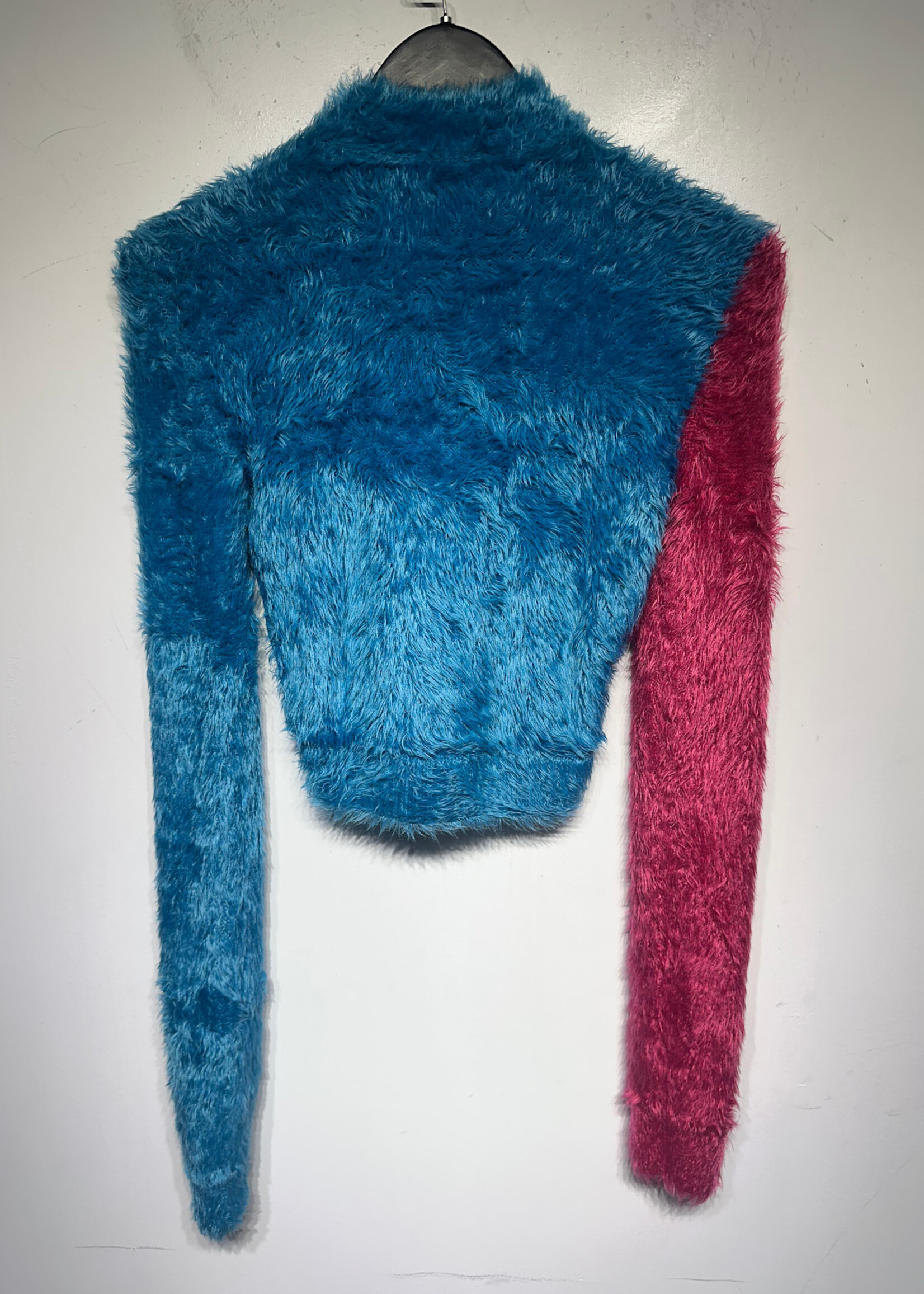 Versus Versace Pink Blue Knit Fuzzy Sleeve Sweater M