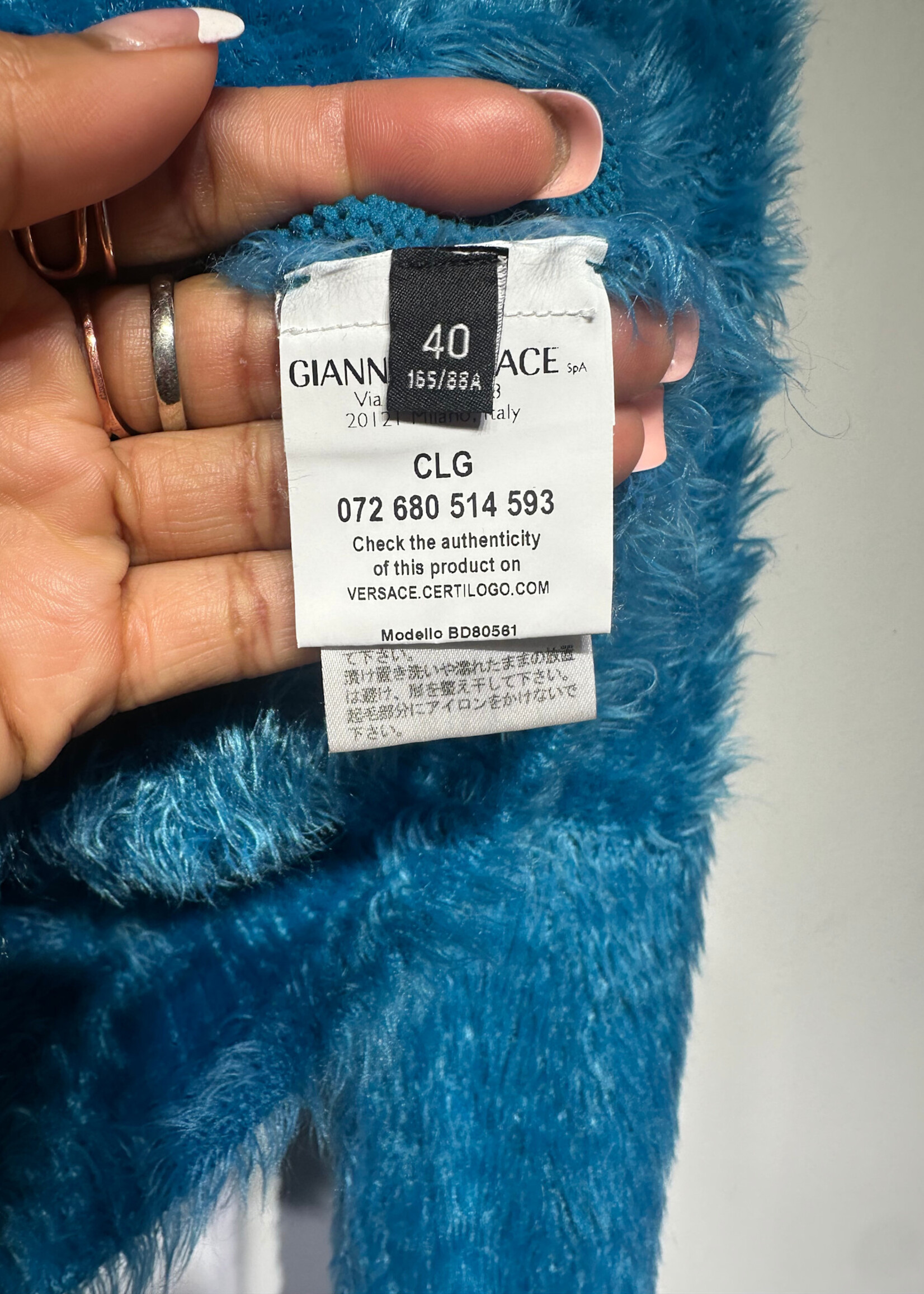 Versus Versace Pink Blue Knit Fuzzy Sleeve Sweater M