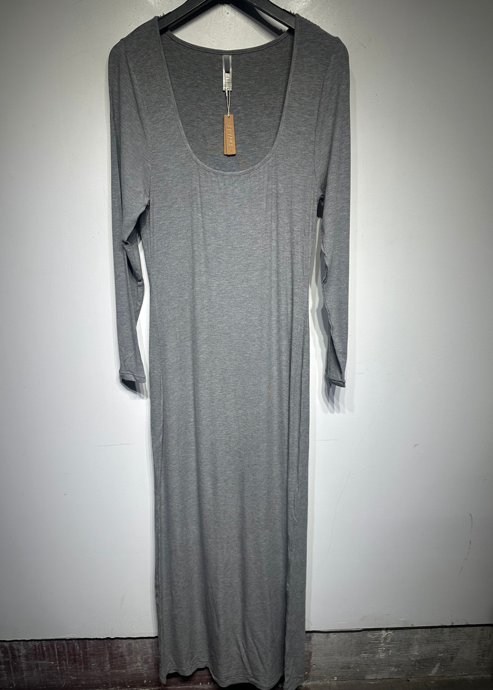 Skims NWT Grey Ribbed LS Maxi Dress 2XL
