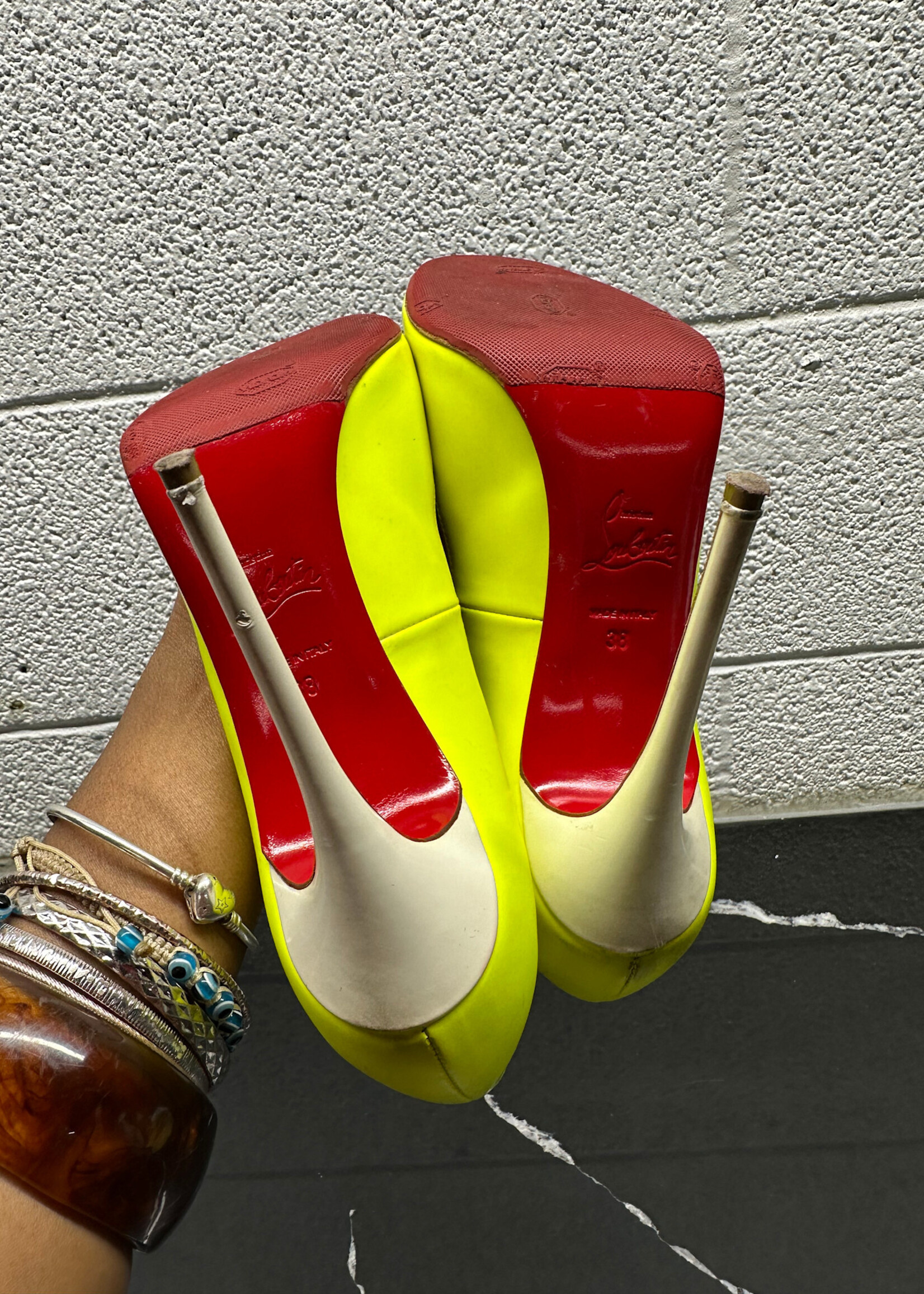 Louboutin Neon Peep Toe Heel 38/7.5 AS IS