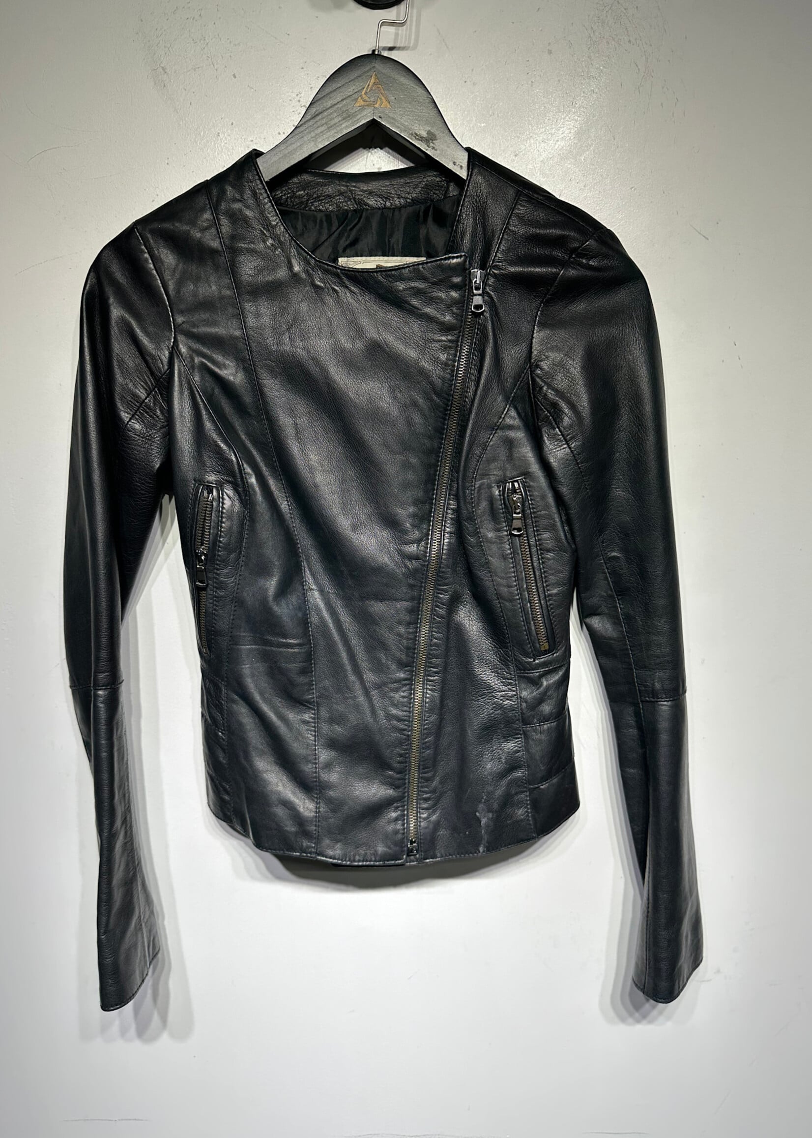 Vera Pelle Black Café Leather Jacket Fem M AS IS