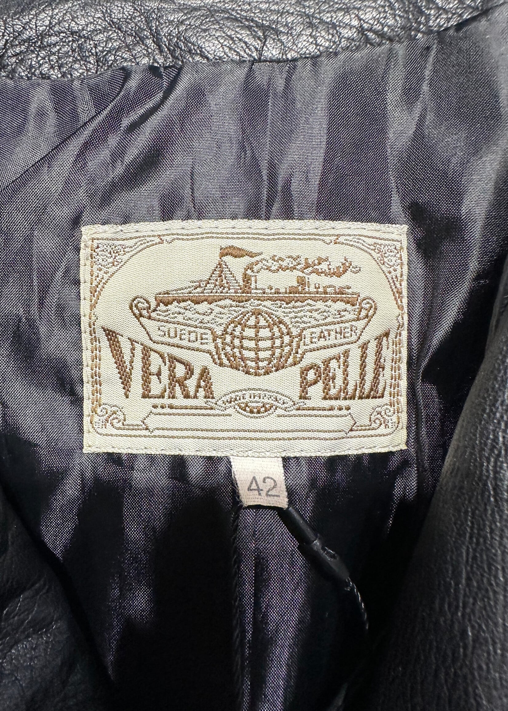 Vera Pelle Black Café Leather Jacket Fem M AS IS