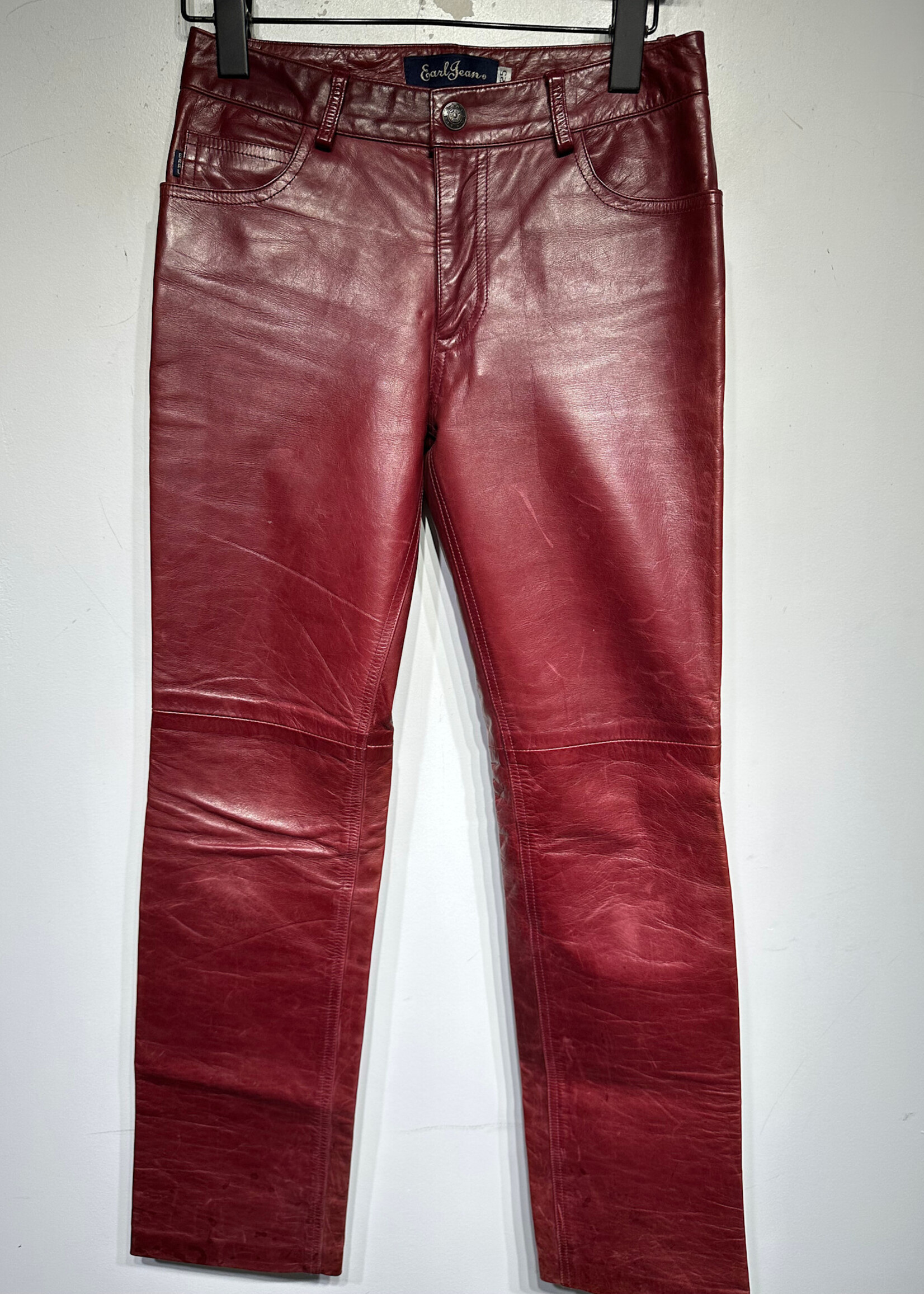 Earl Jeans Blood Red Leather Flare Pants 25