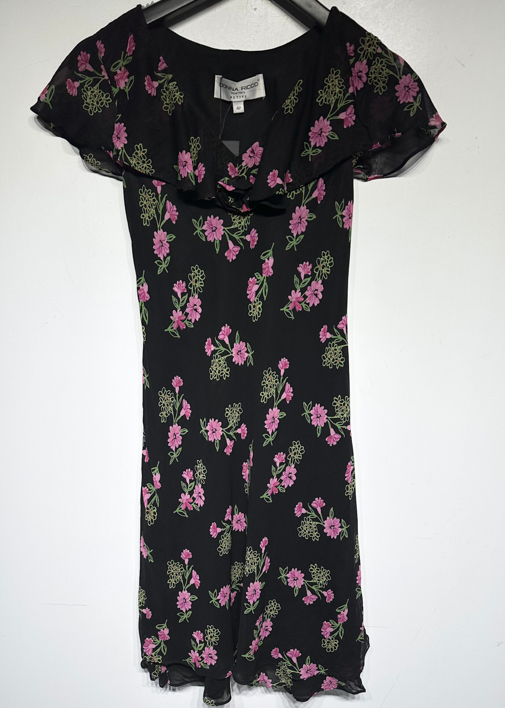 Donna Ricco Black Floral Sheer Dress S