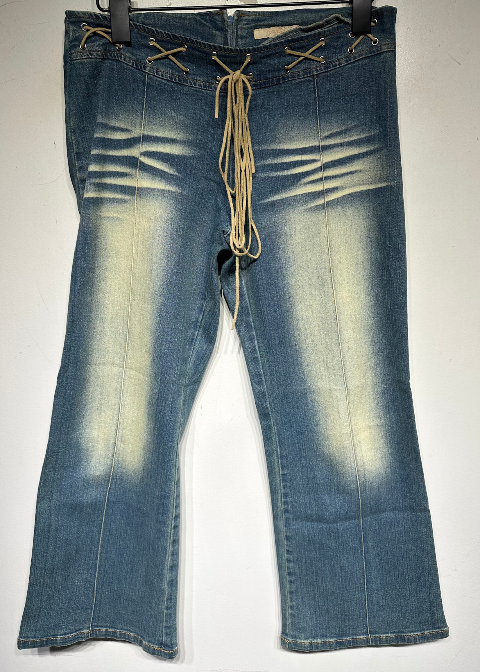 F21 Y2K Lace Front Ombre Denim Capris 26 AS IS
