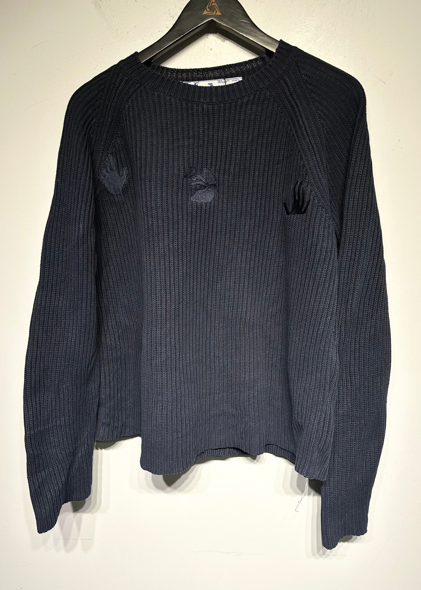 Off White Navy Ribbed Knit Face Hands Sweater M
