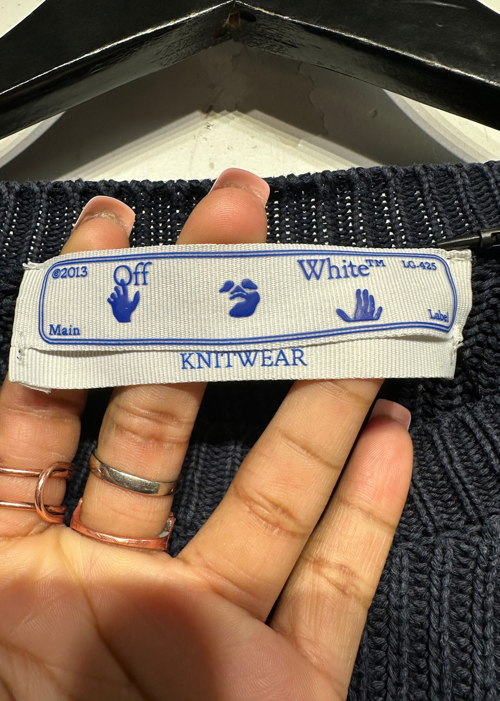 Off White Navy Ribbed Knit Face Hands Sweater M