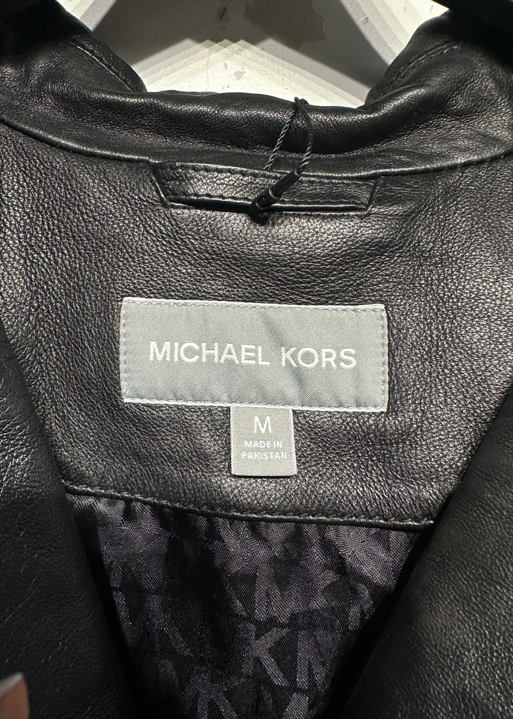 Michael Kors Black Leather Biker Jacket Masc M AS IS