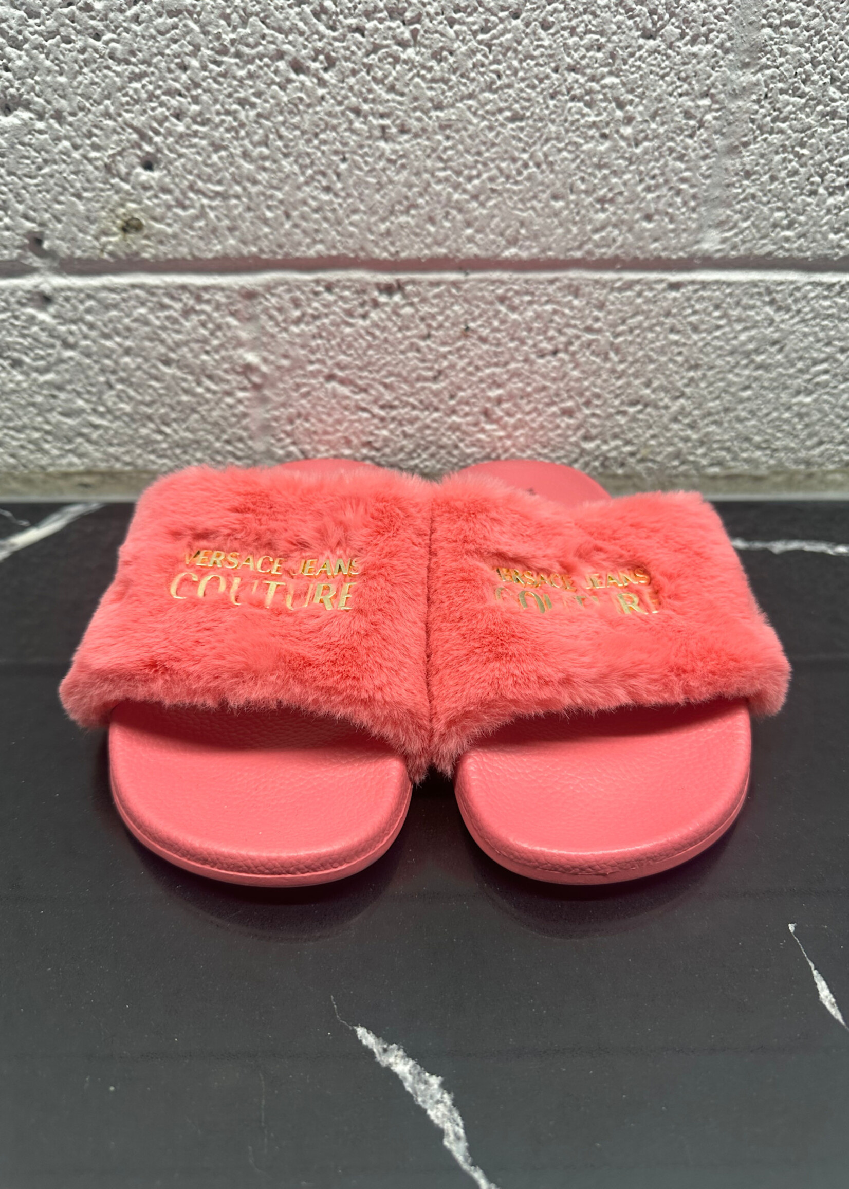 Versace Jeans Couture Pink Fuzzy Slides 6 Fem