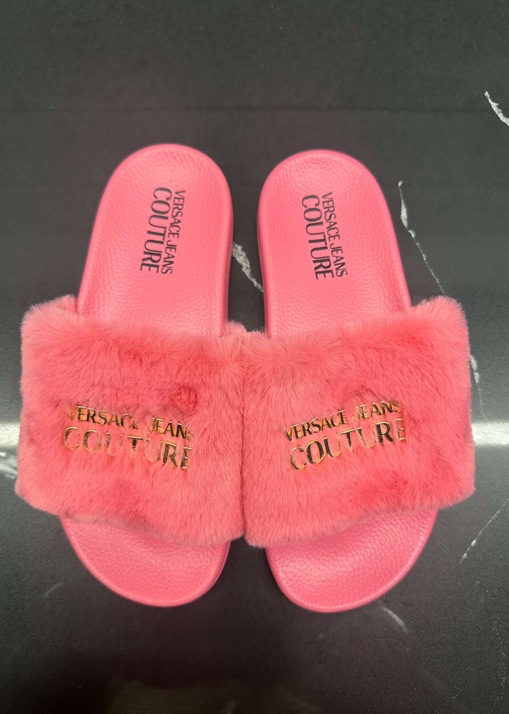 Versace Jeans Couture Pink Fuzzy Slides 6 Fem