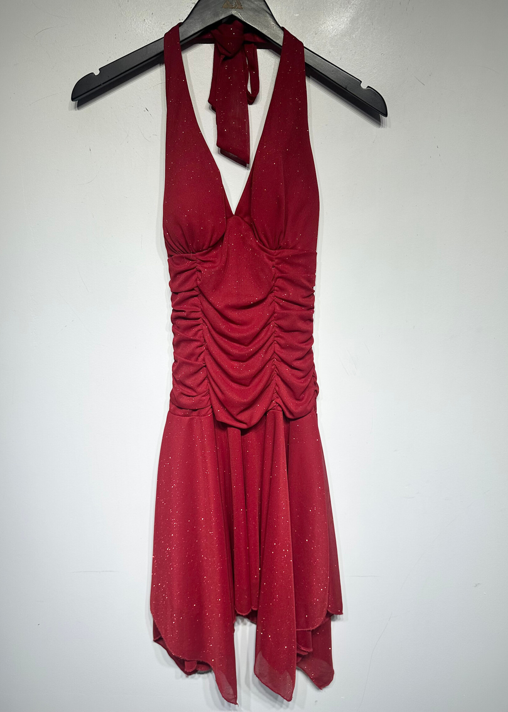 Ruby Rox Red Glitter Ruched Dress S