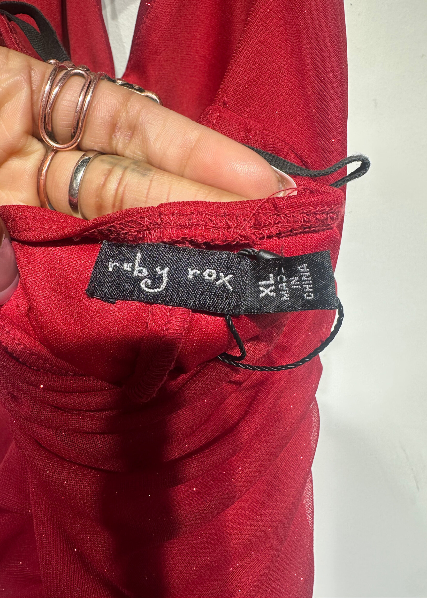 Ruby Rox Red Glitter Ruched Dress S
