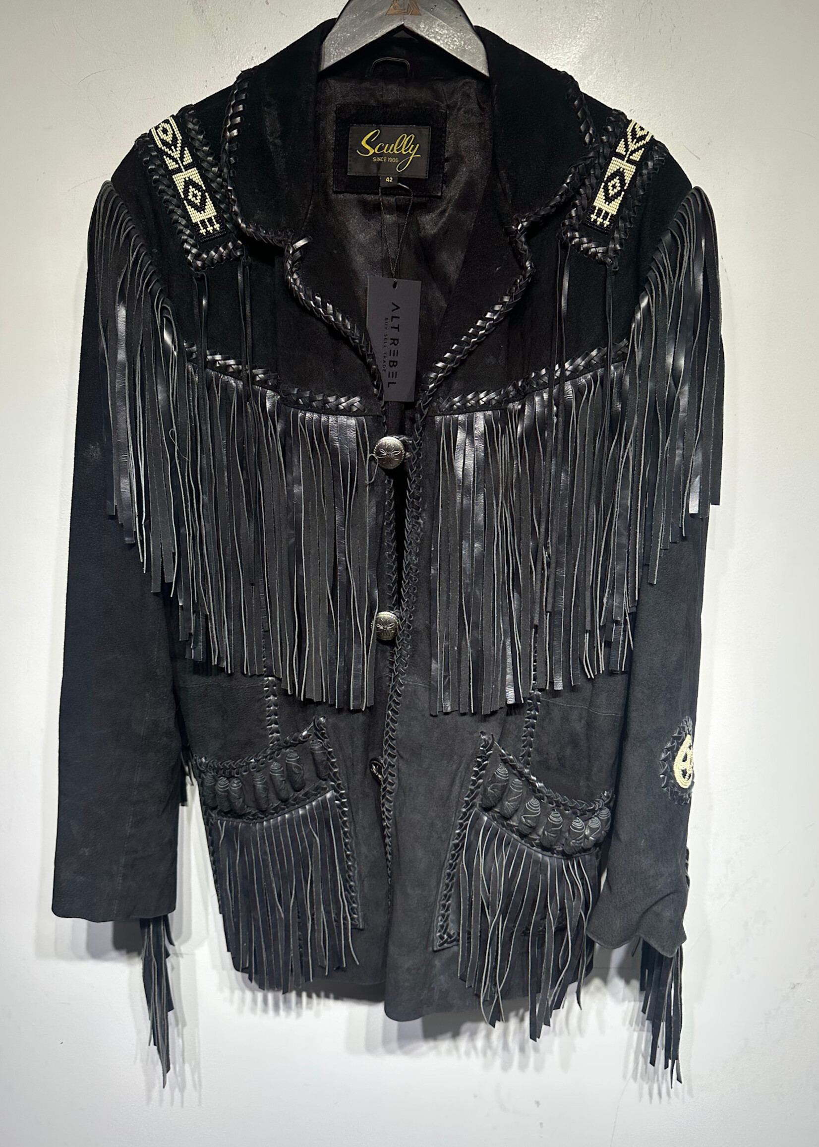 Scully Black Leather Suede Fringe Jacket Masc L