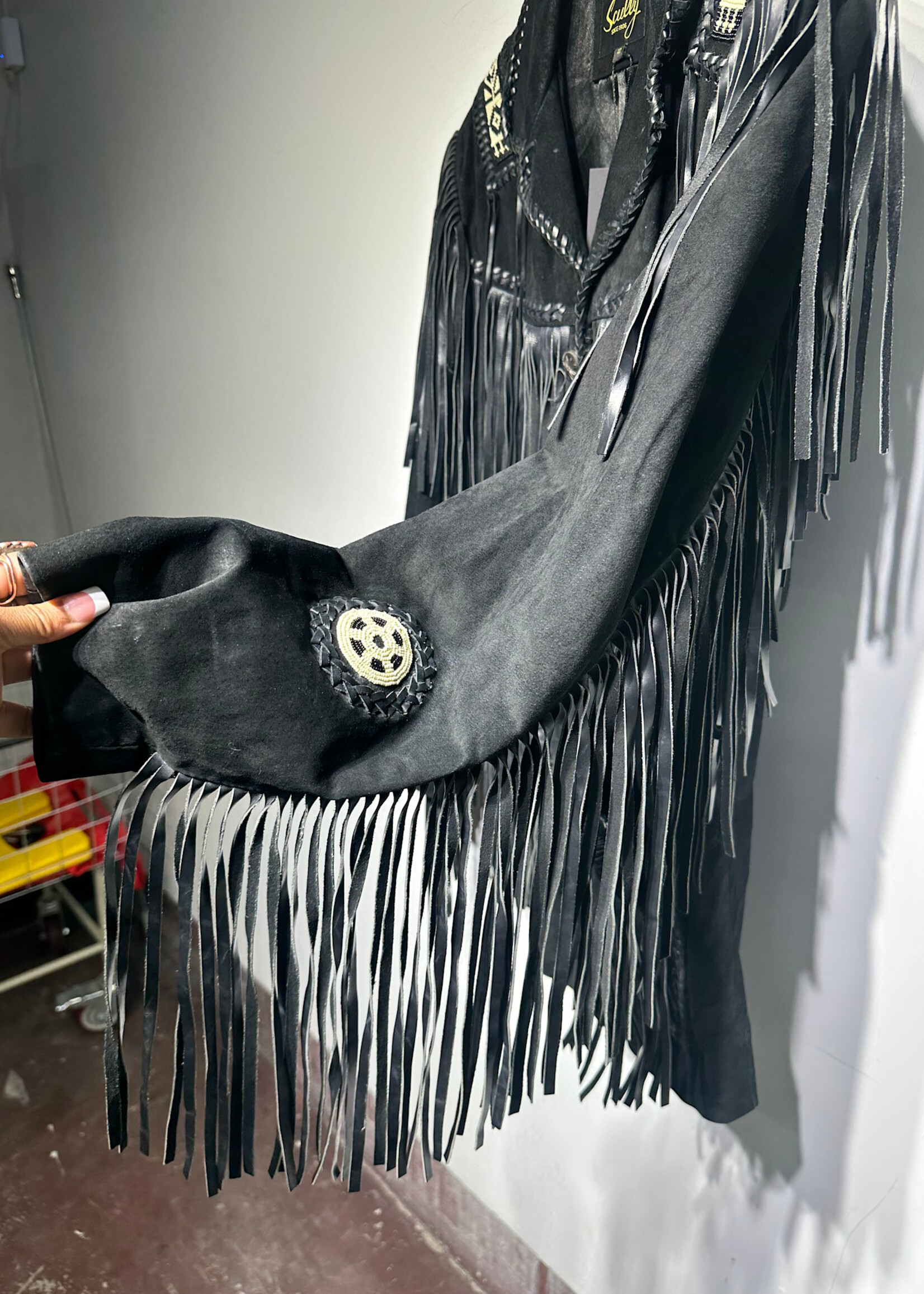 Scully Black Leather Suede Fringe Jacket Masc L