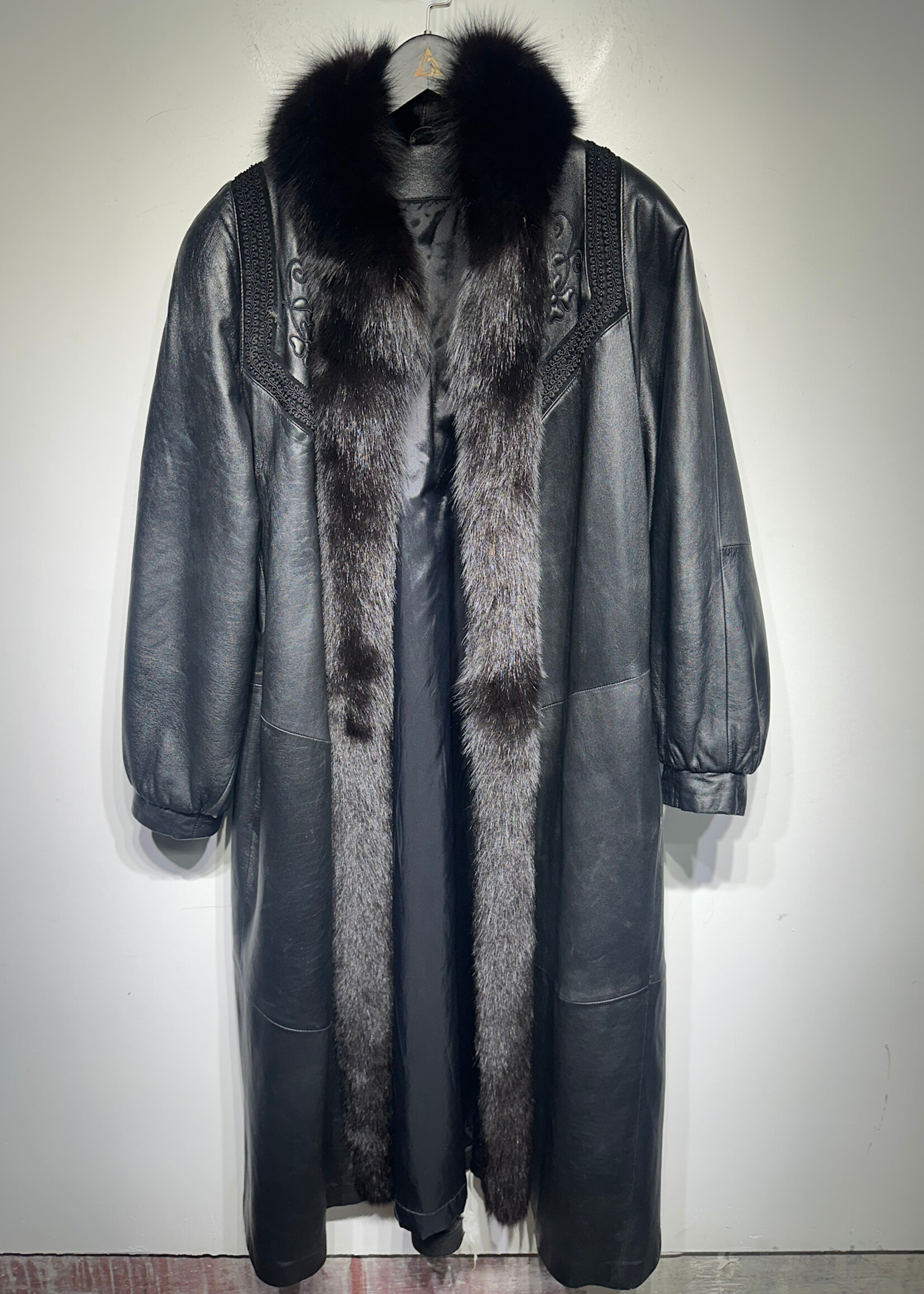 Nina Ricci Fox Fur Trim Leather Overcoat Fem M