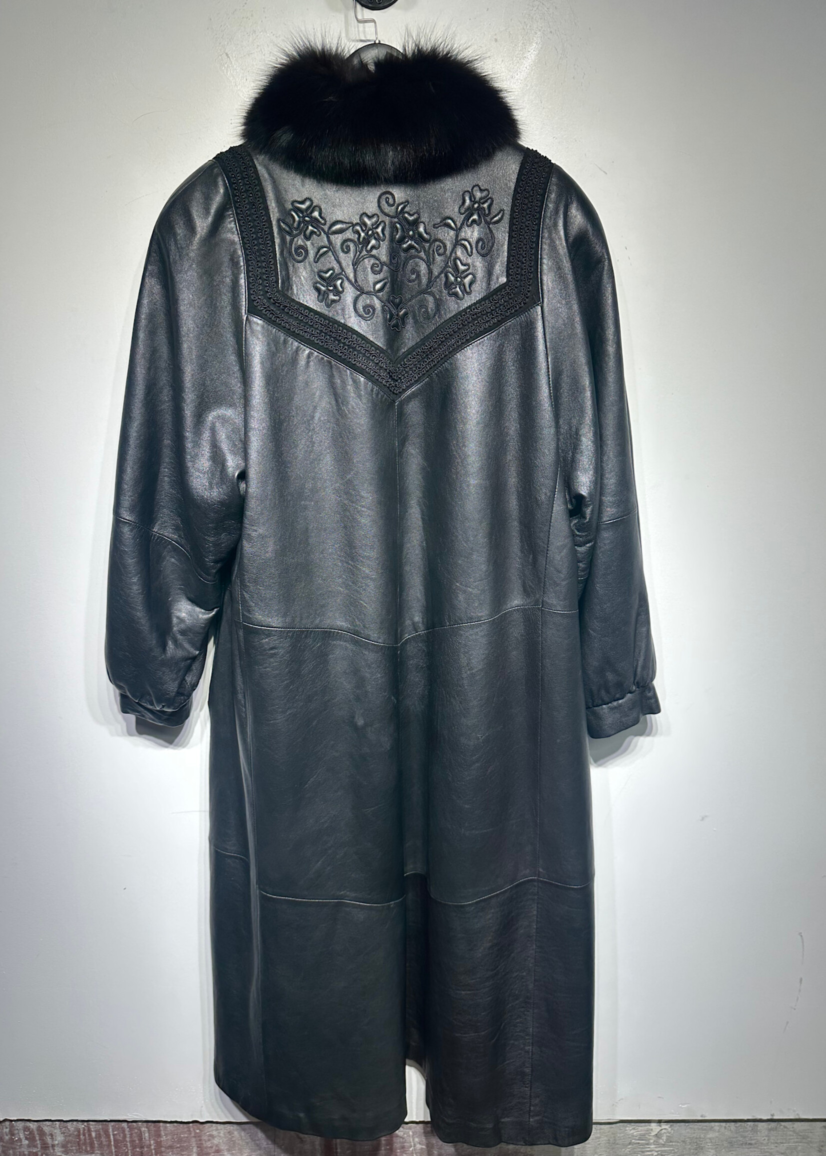 Nina Ricci Fox Fur Trim Leather Overcoat Fem M