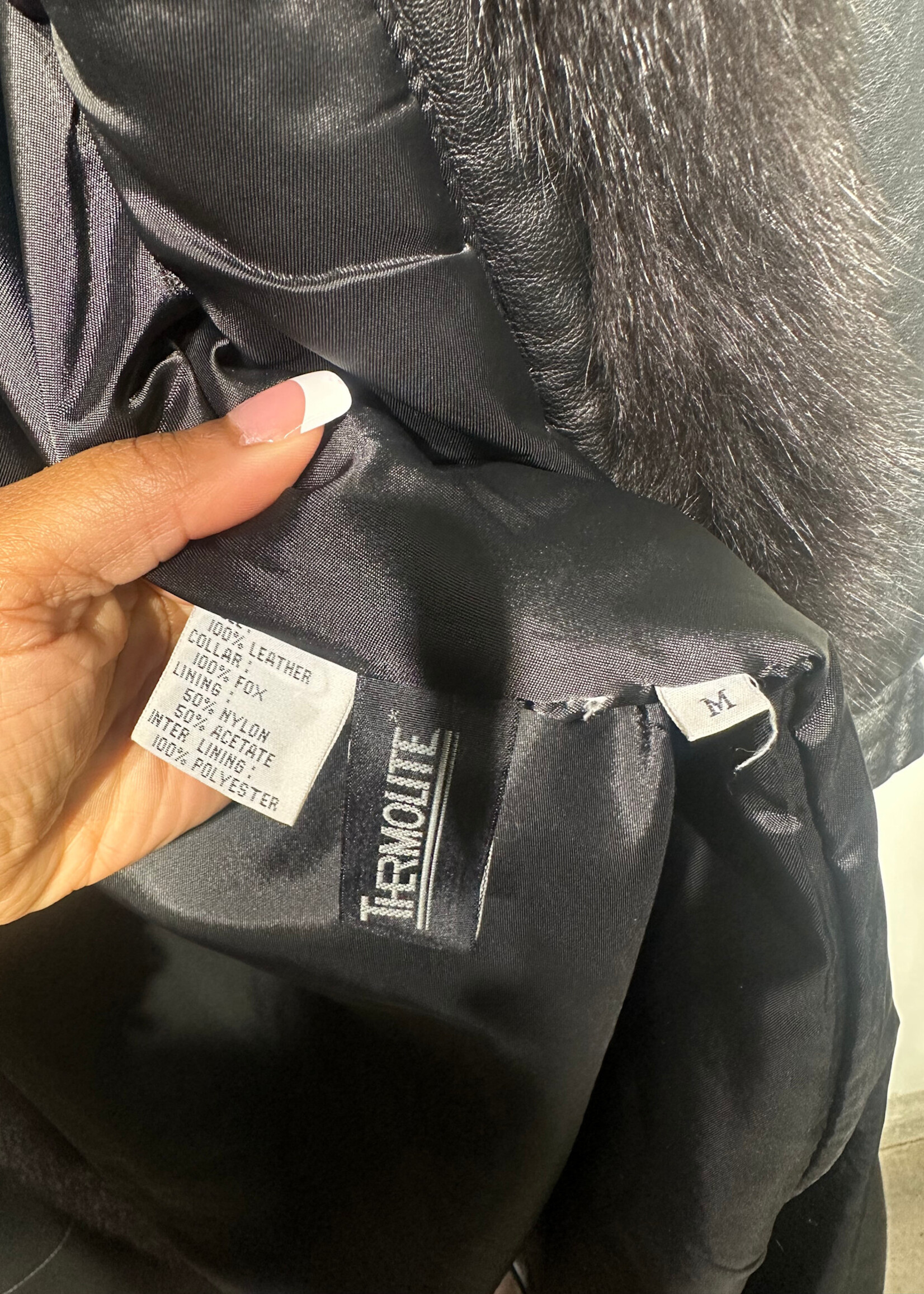 Nina Ricci Fox Fur Trim Leather Overcoat Fem M