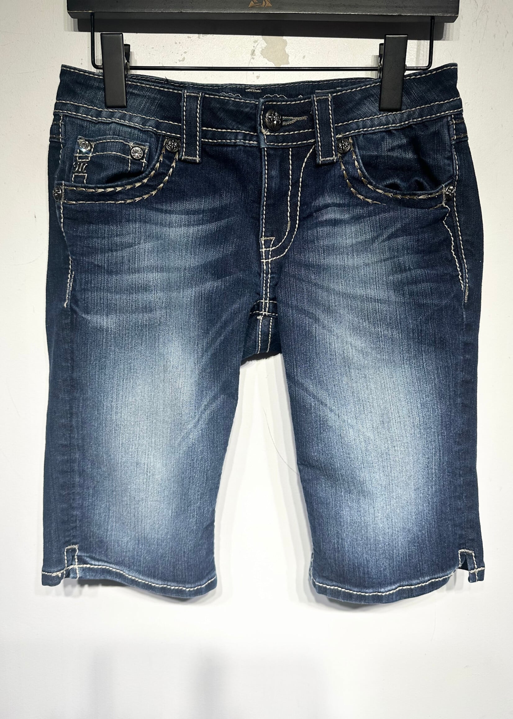 Miss Me Cross Studded Dark Blue Wash Shorts 27