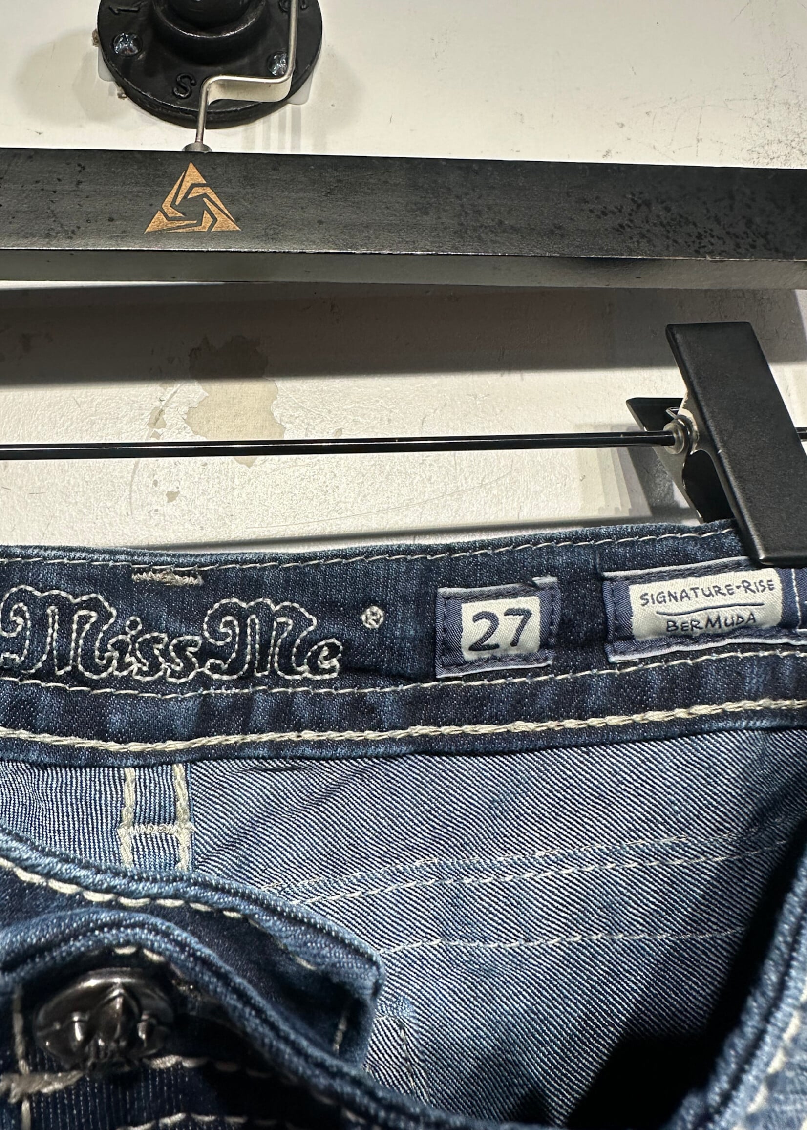 Miss Me Cross Studded Dark Blue Wash Shorts 27
