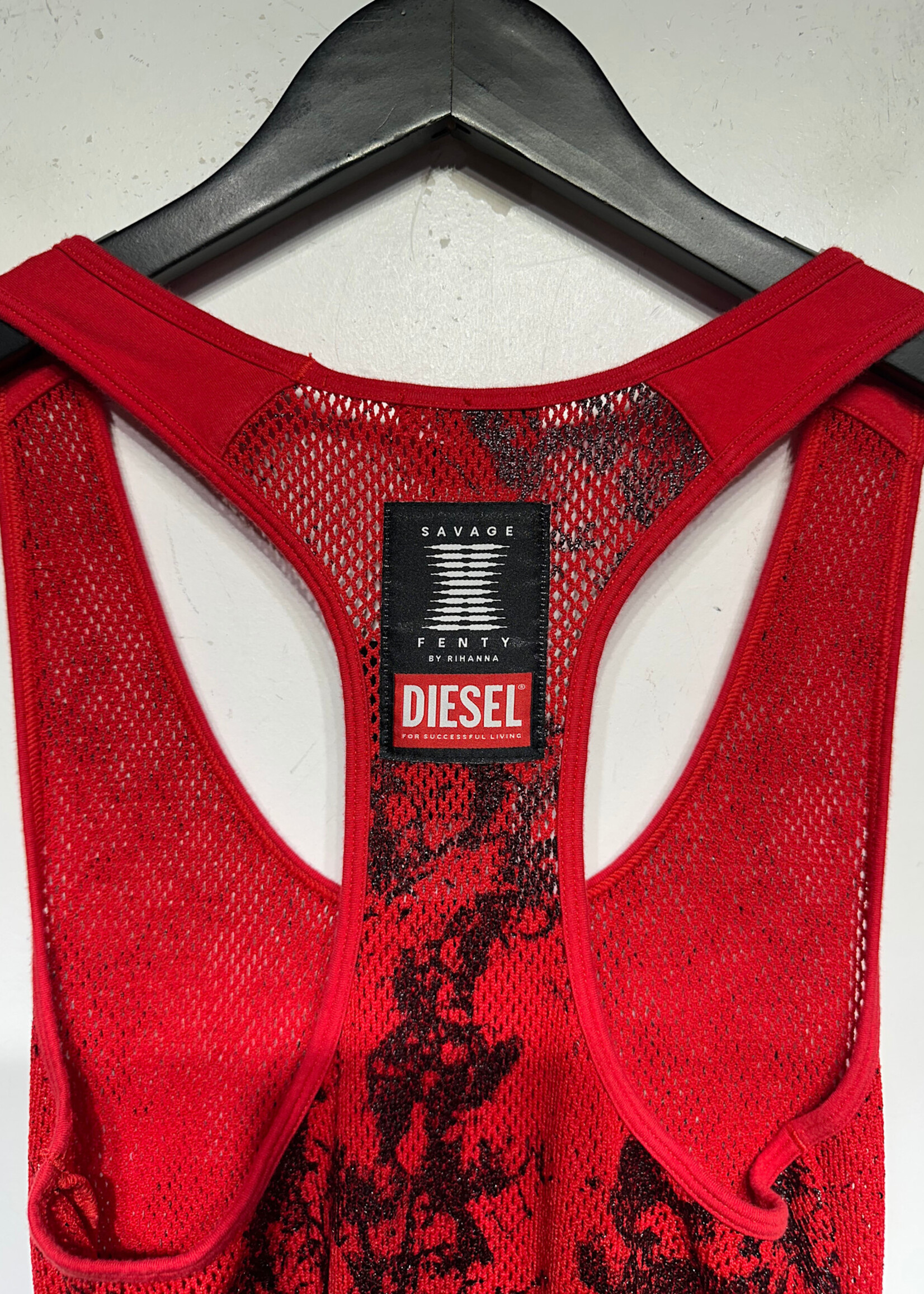 Diesel Savage x Fenty Red & Black Fishnet Dress Fem S
