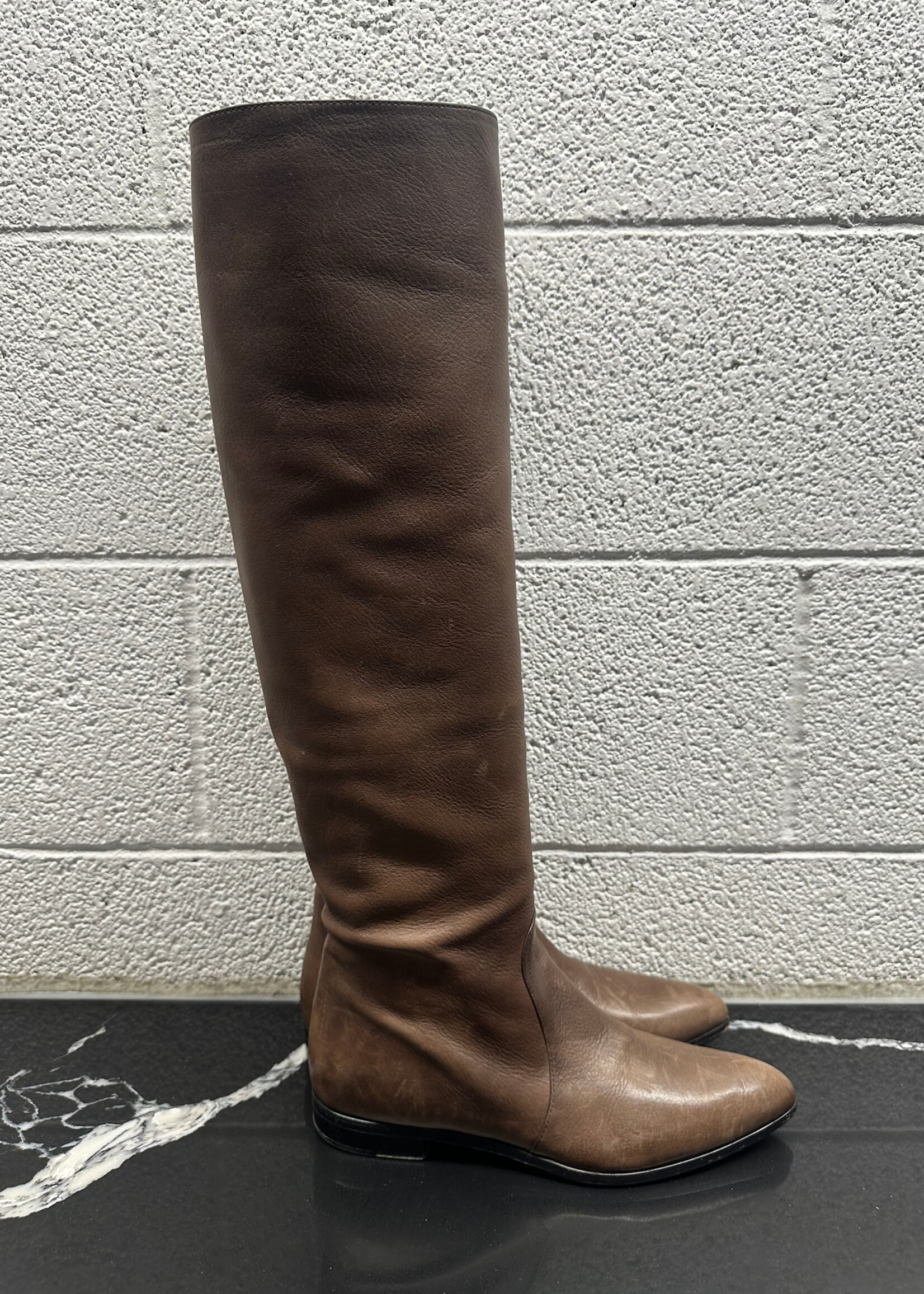 Prada Brown Thigh Hi Leather Boots 38/8.5