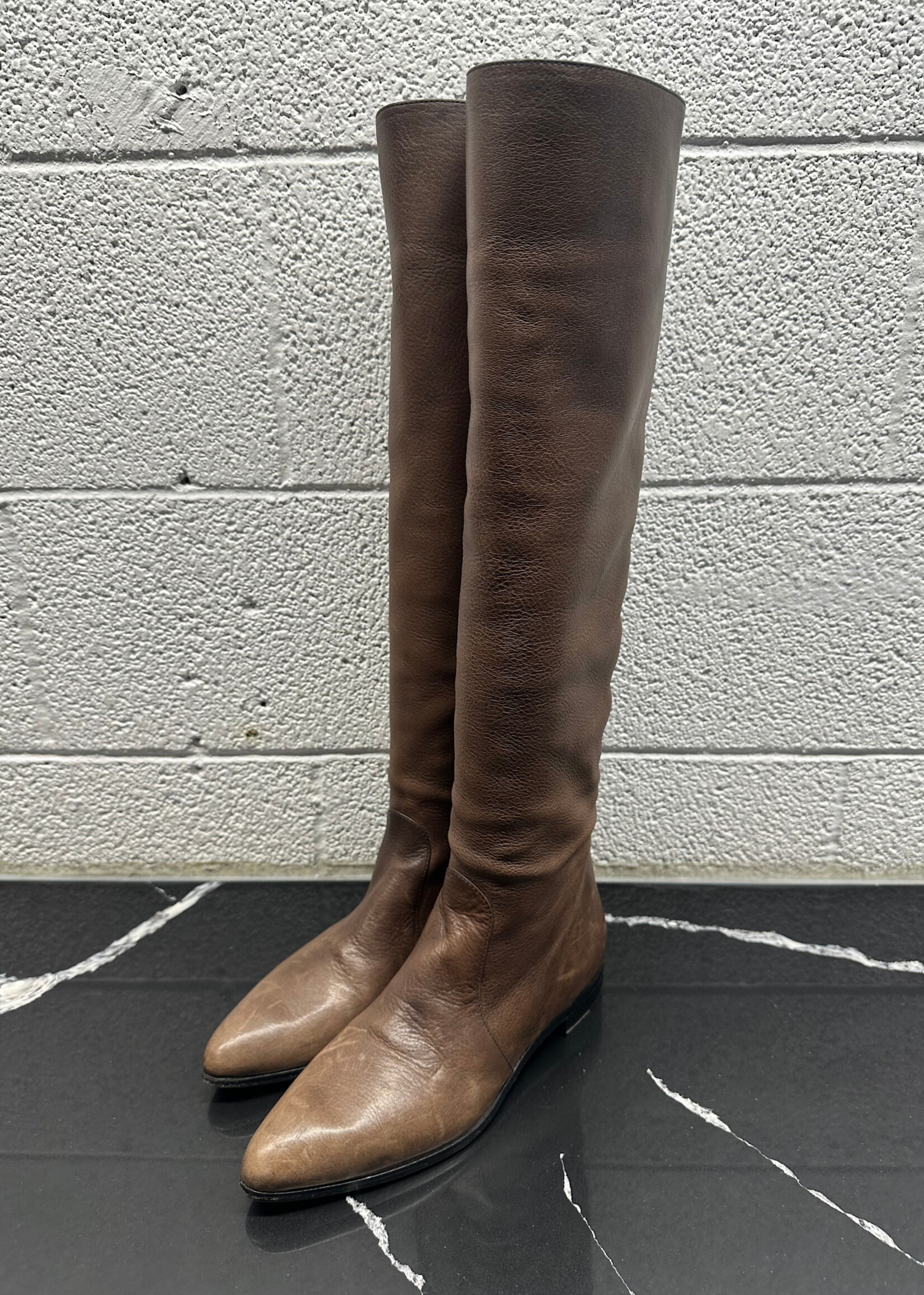 Prada Brown Thigh Hi Leather Boots 38/8.5
