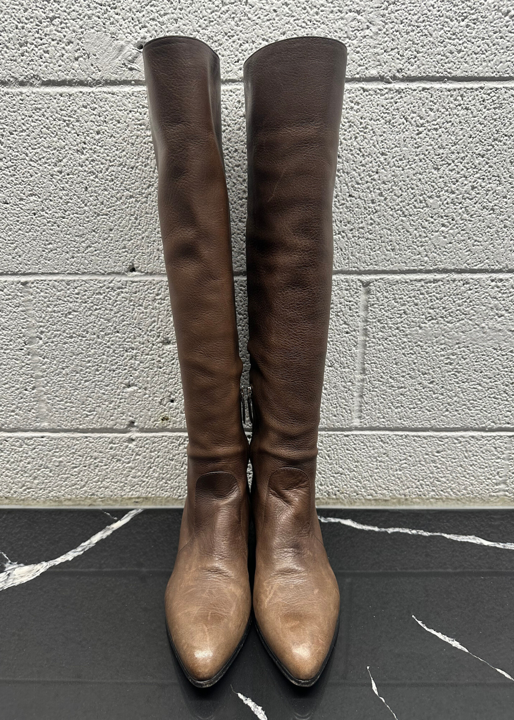 Prada Brown Thigh Hi Leather Boots 38/8.5